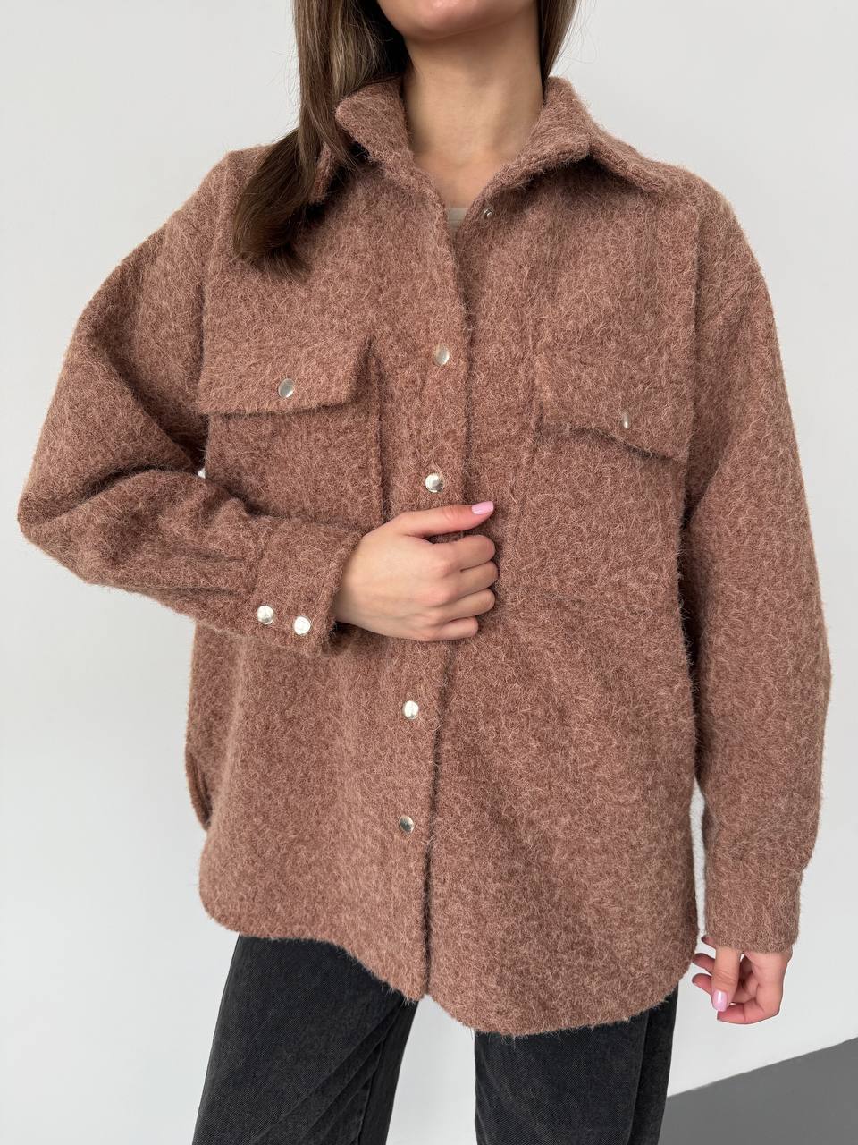 Textured Overshirt Jacket in Brown