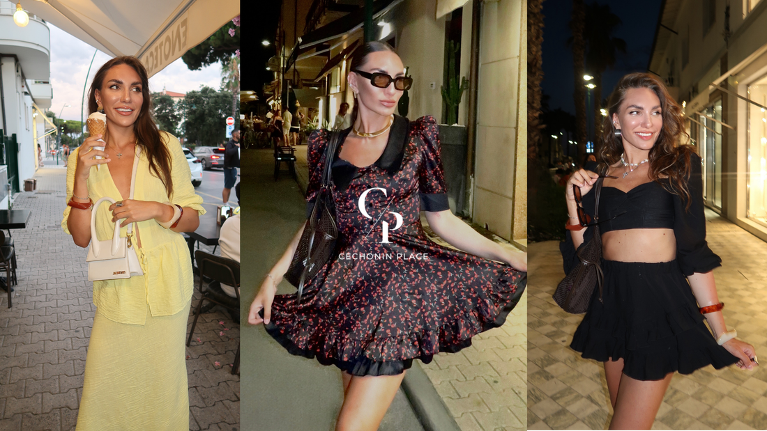 Elegant summer outfits in Italy by @Ksenya.s.t featuring CECHONIN PLACE linen set, Catelyn dress, and black co-ord set