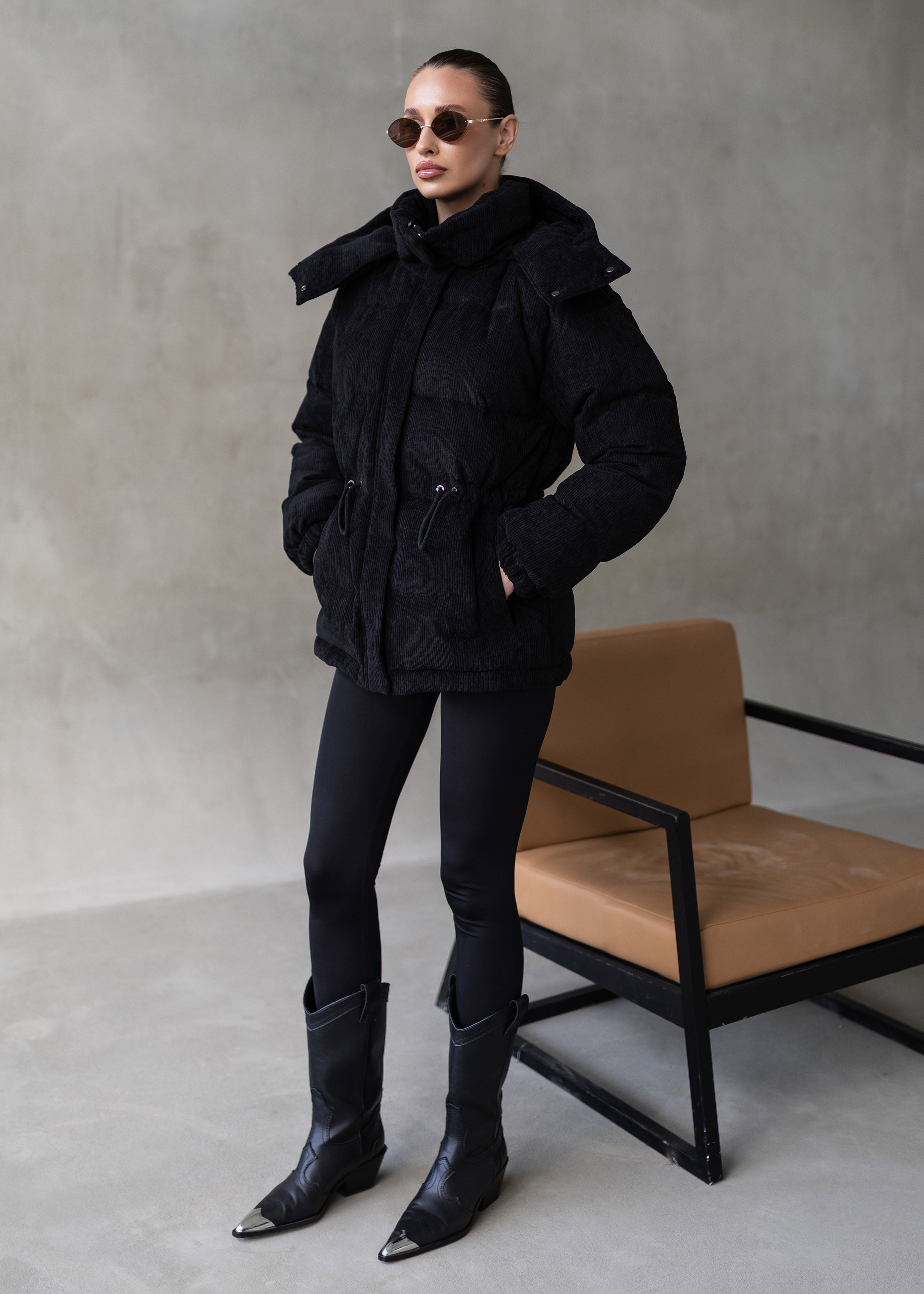 Stylish Down Jacket Removable hood Black