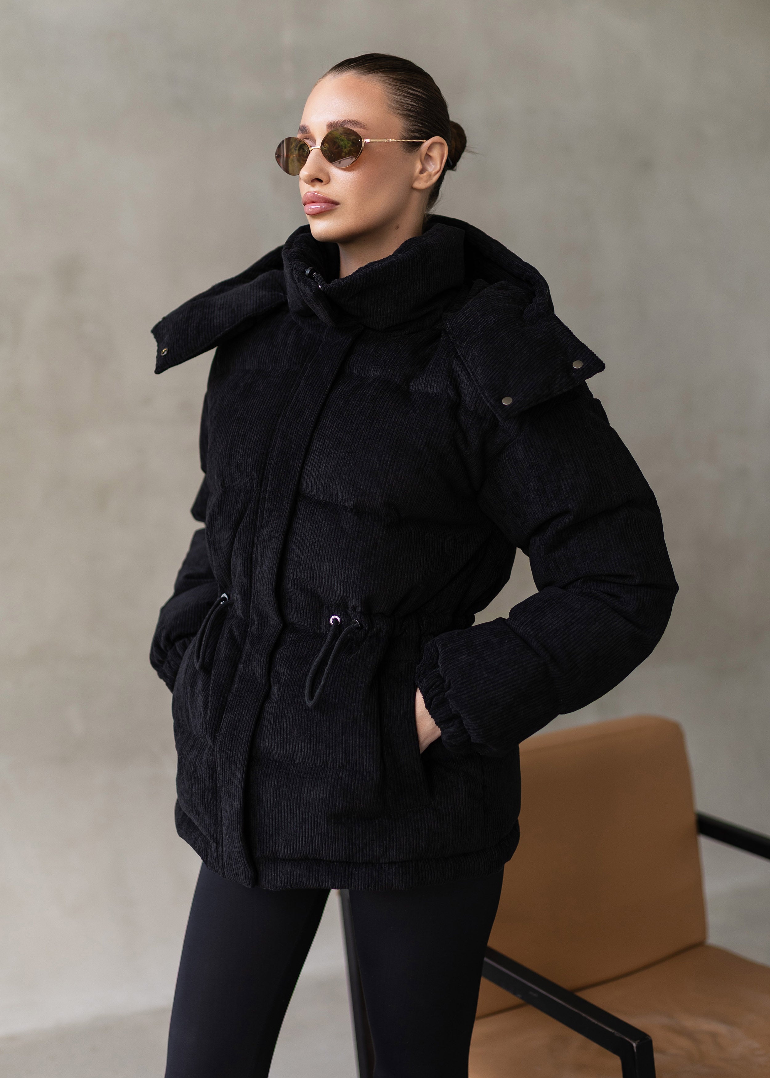 Stylish Down Jacket Removable hood Black