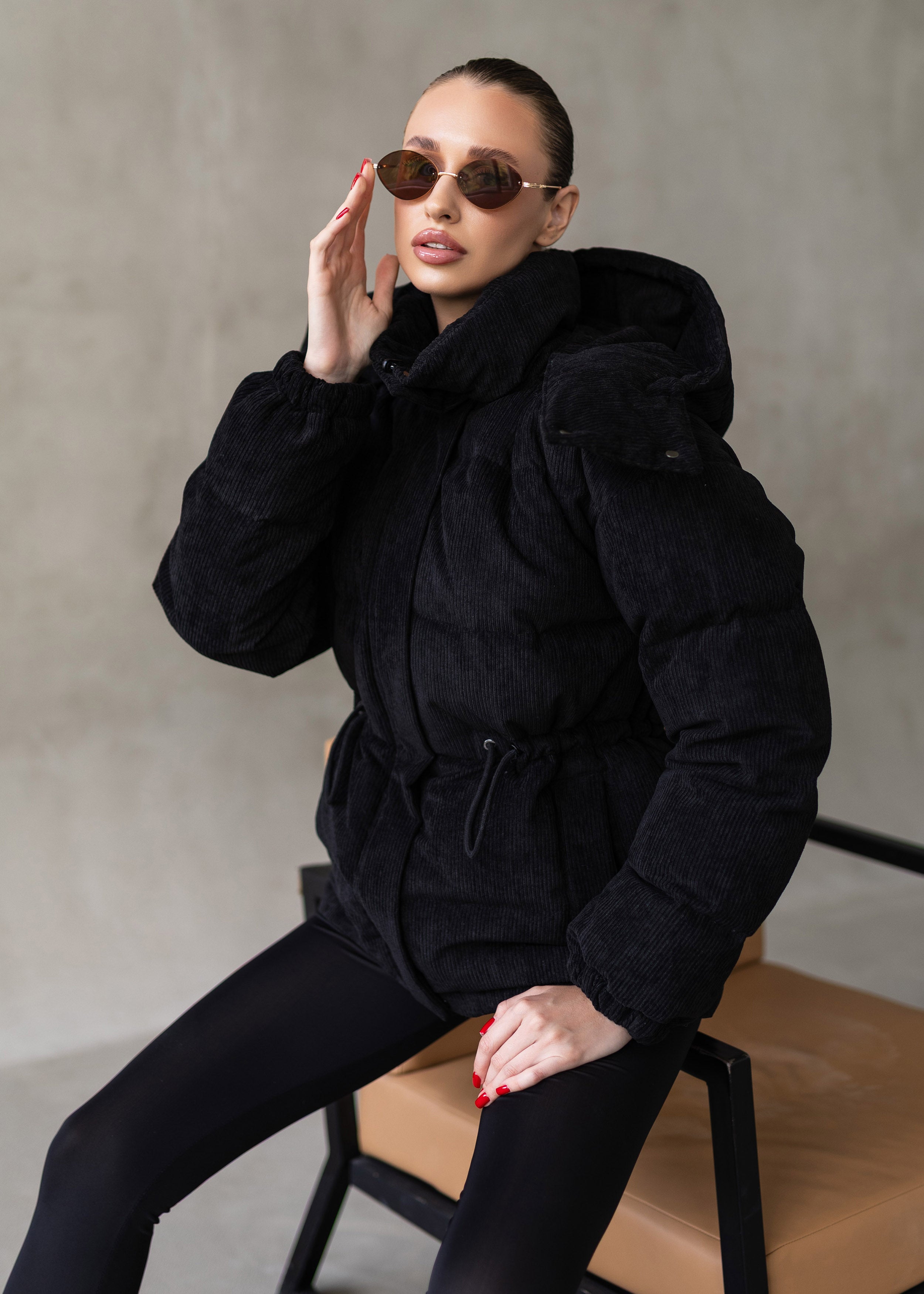 Stylish Down Jacket Removable hood Black