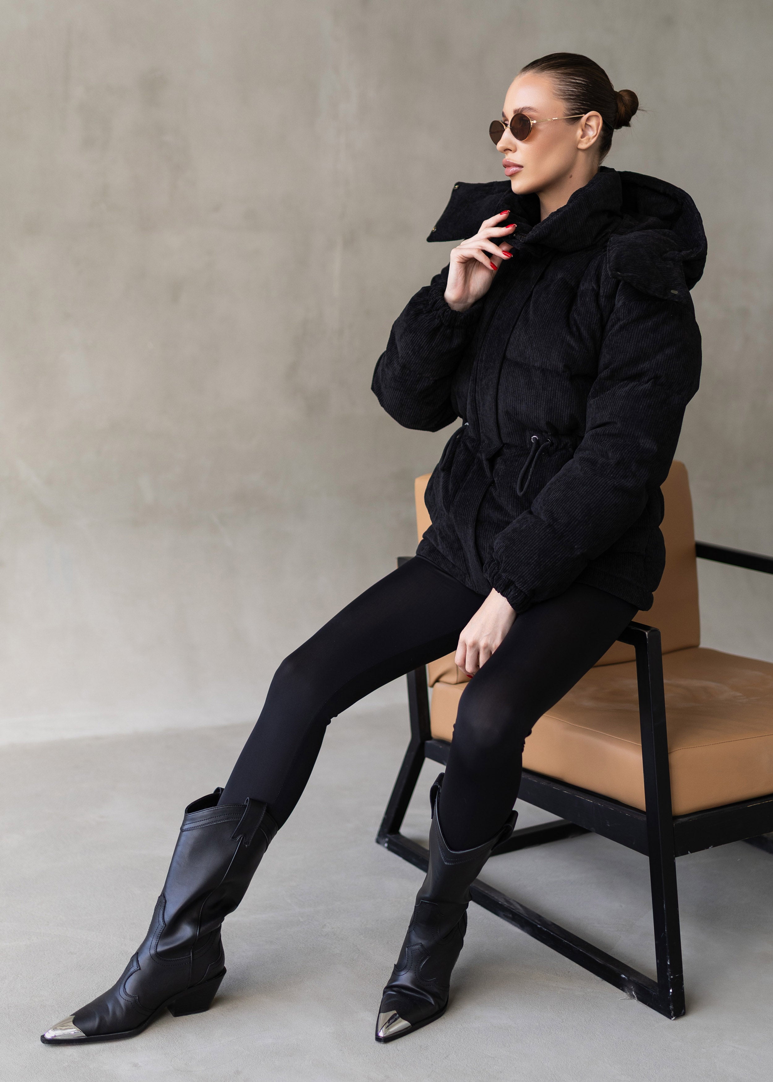 Stylish Down Jacket Removable hood Black