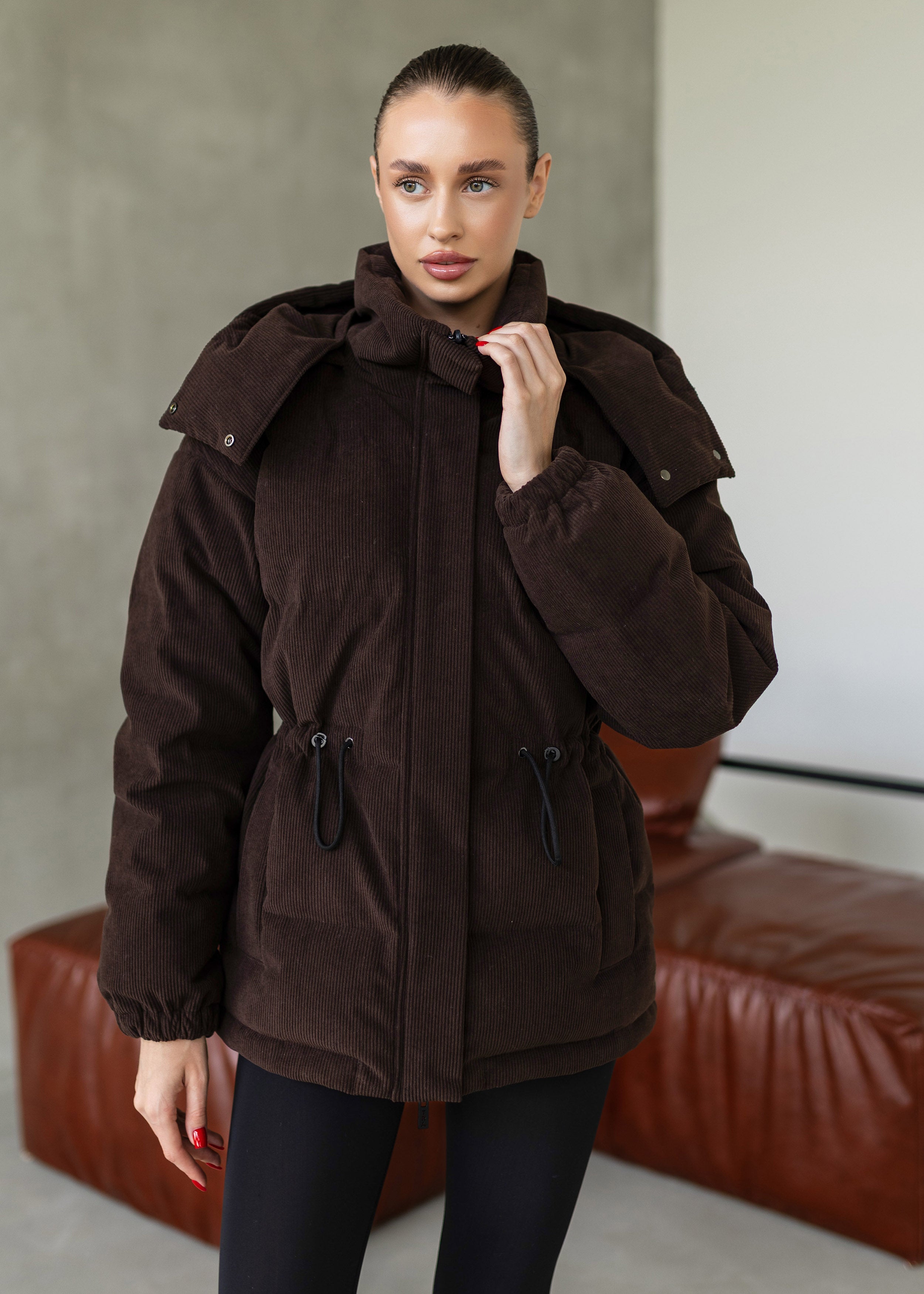 Stylish Down Jacket Removable hood Chocolate