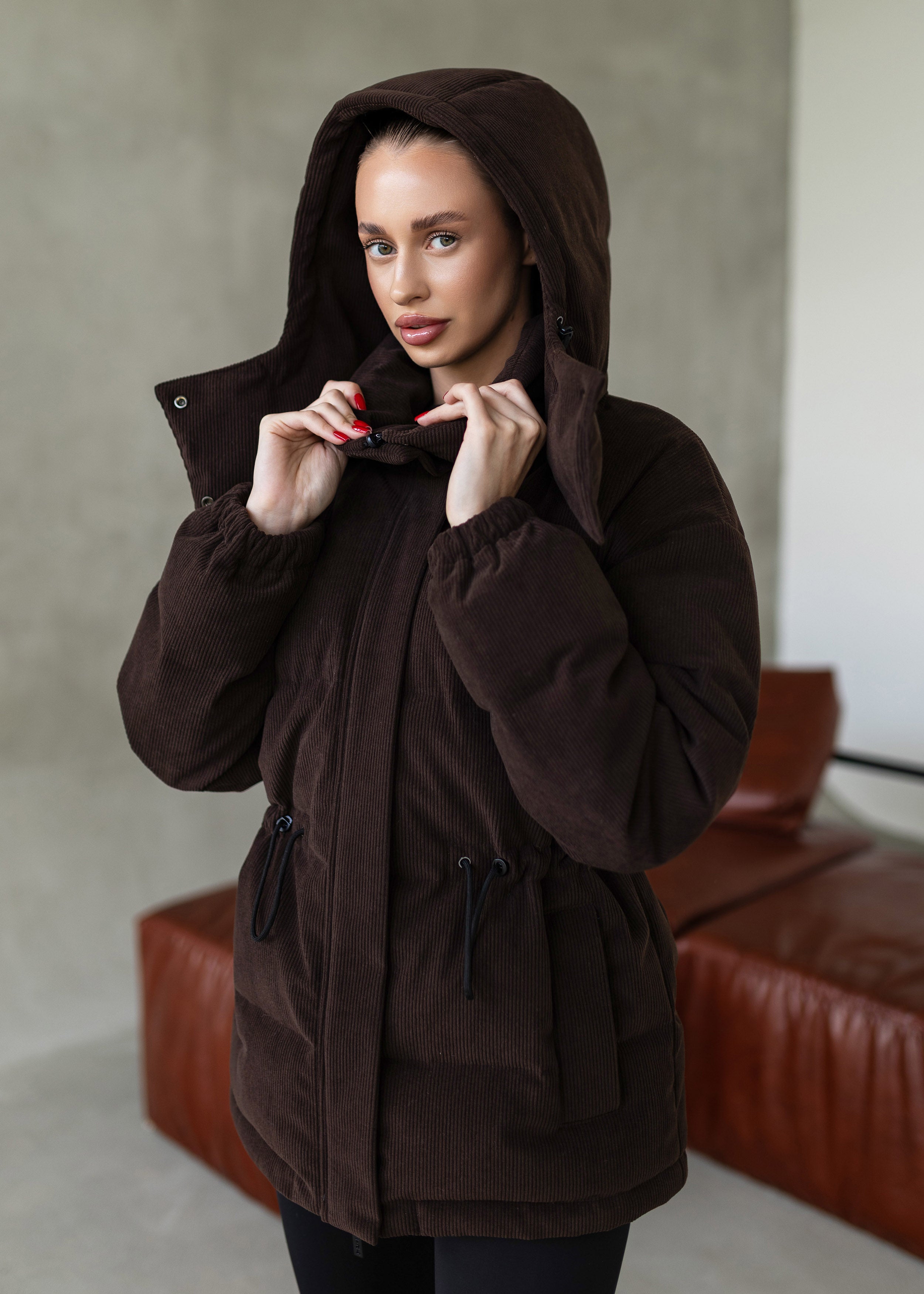 Stylish Down Jacket Removable hood Chocolate