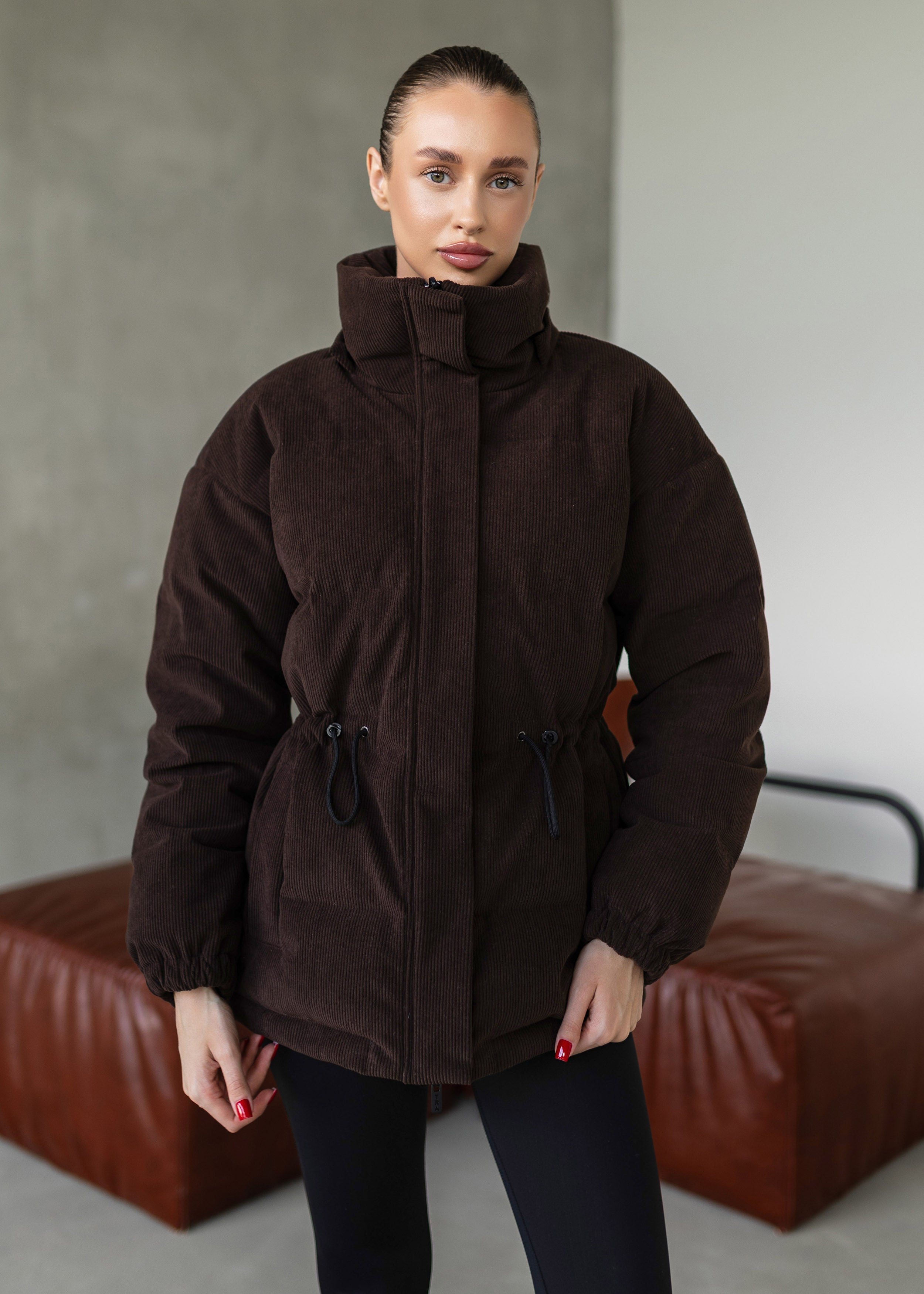 Stylish Down Jacket Removable hood Chocolate