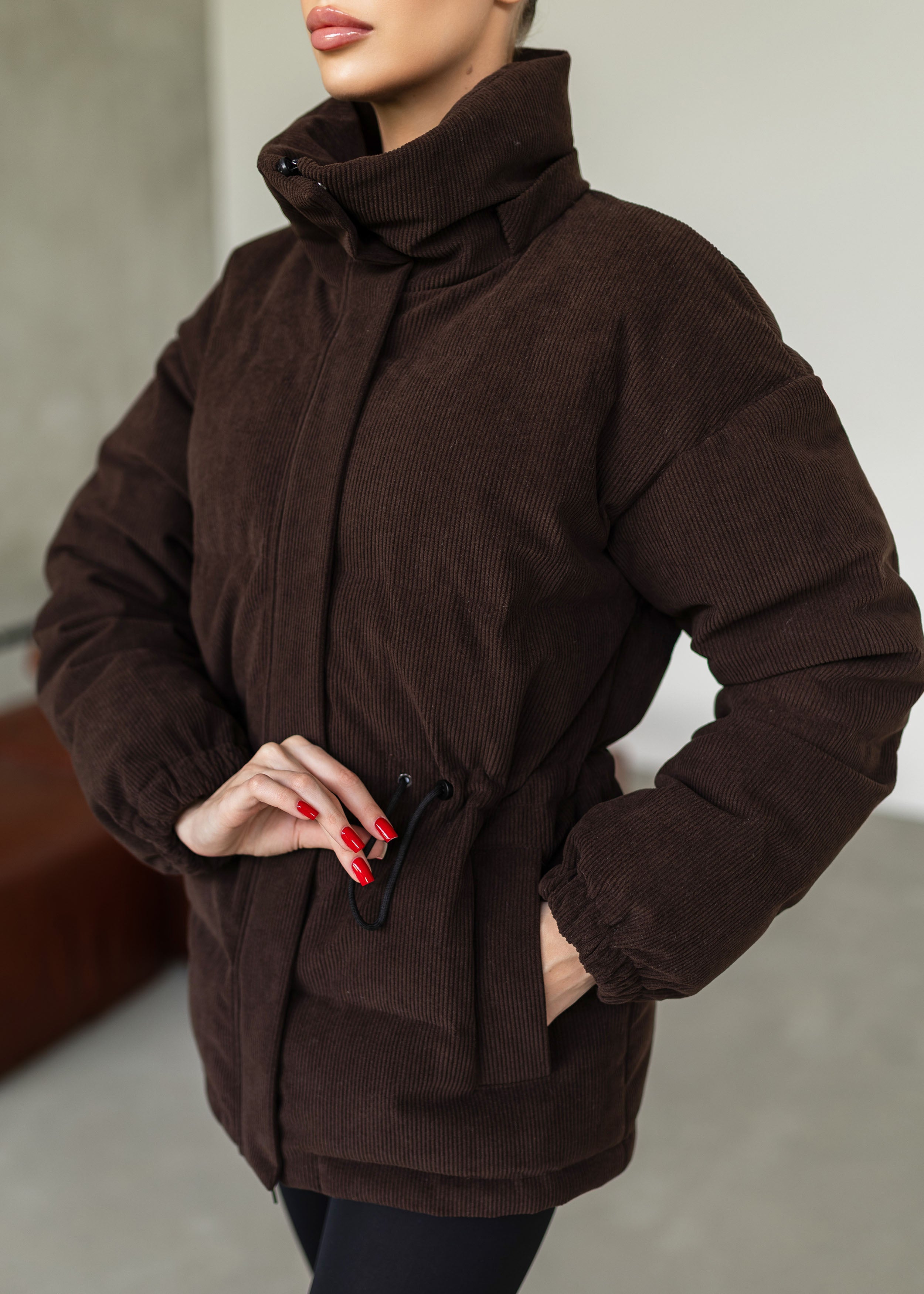 Stylish Down Jacket Removable hood Chocolate