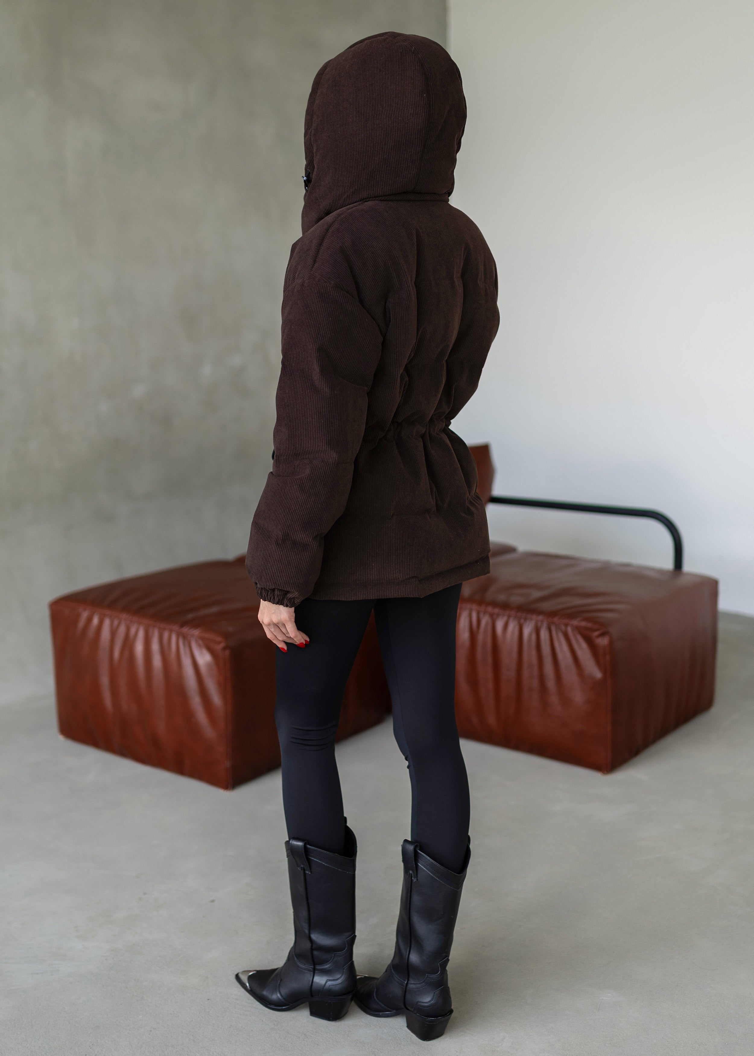 Stylish Down Jacket Removable hood Chocolate