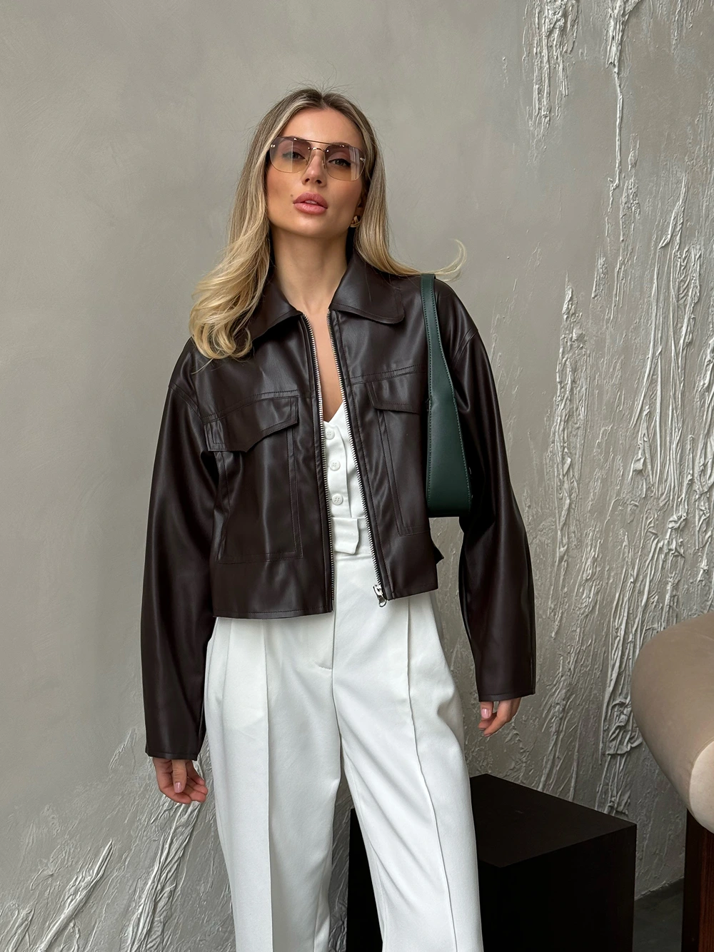 Black eco-leather bomber jacket Chocolate