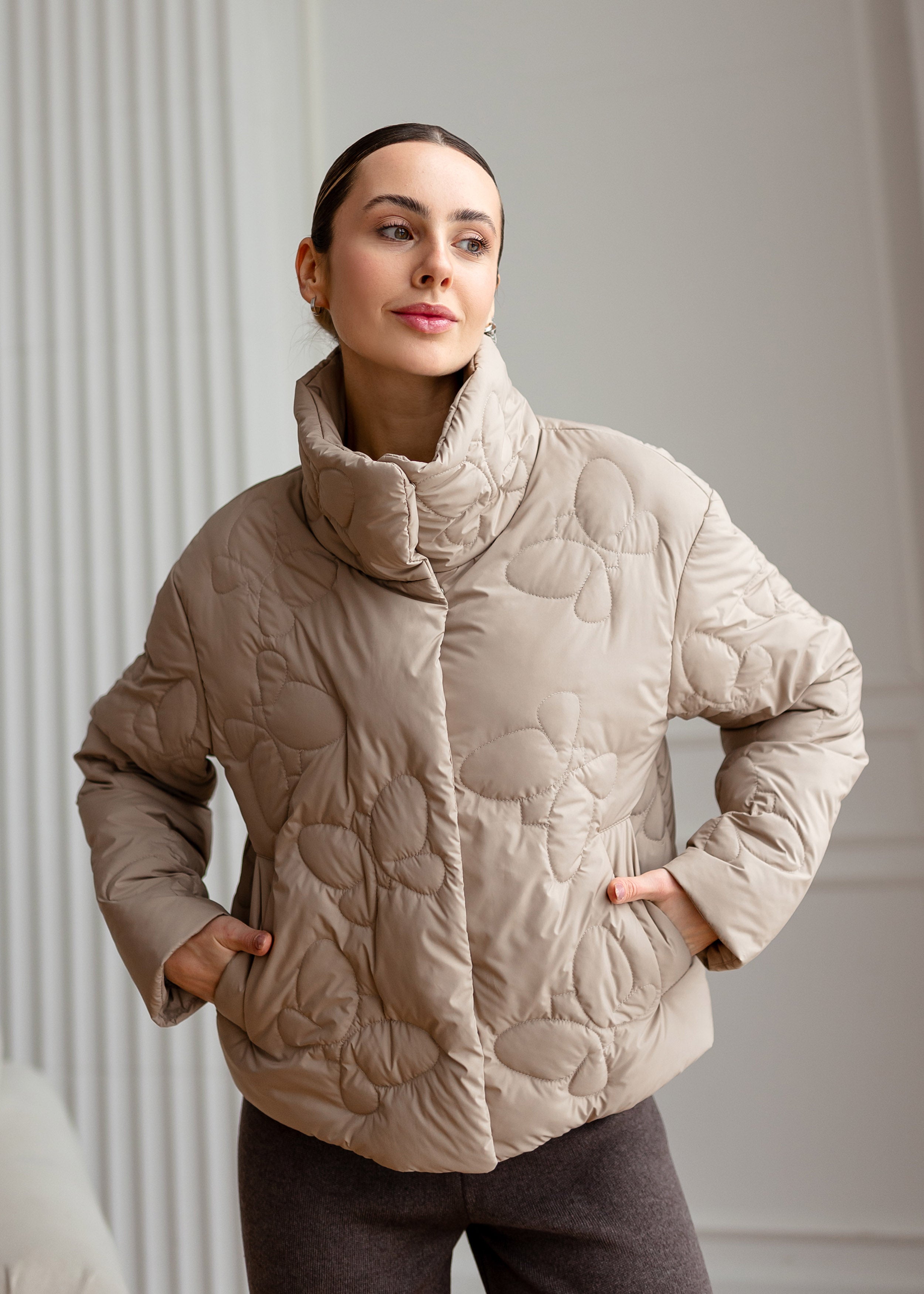 Butterfly Quilted Jacket – Light Spring Outerwear Beige