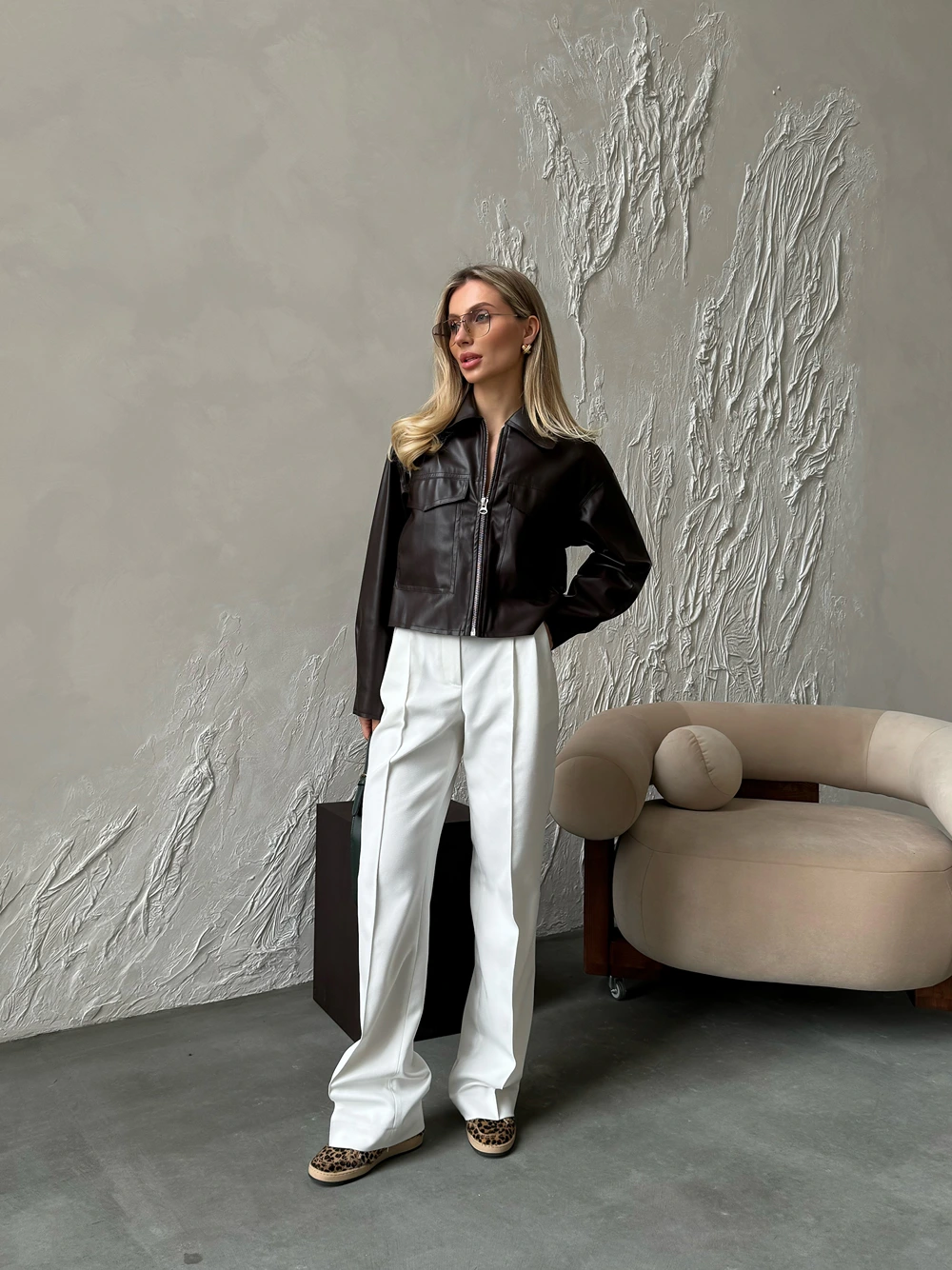 Black eco-leather bomber jacket Chocolate
