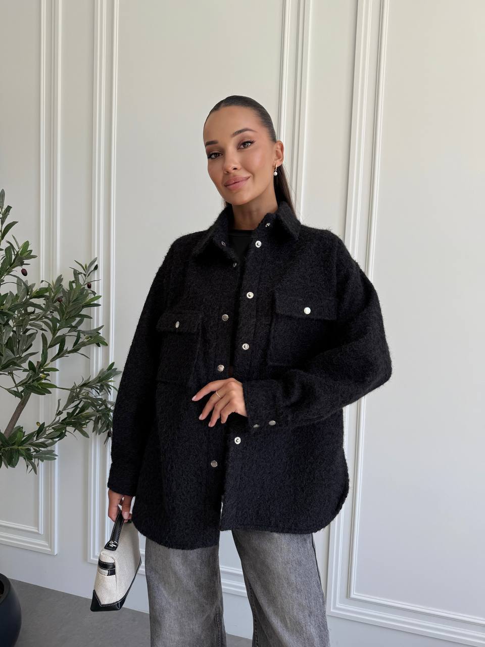 Textured Overshirt Jacket in Black