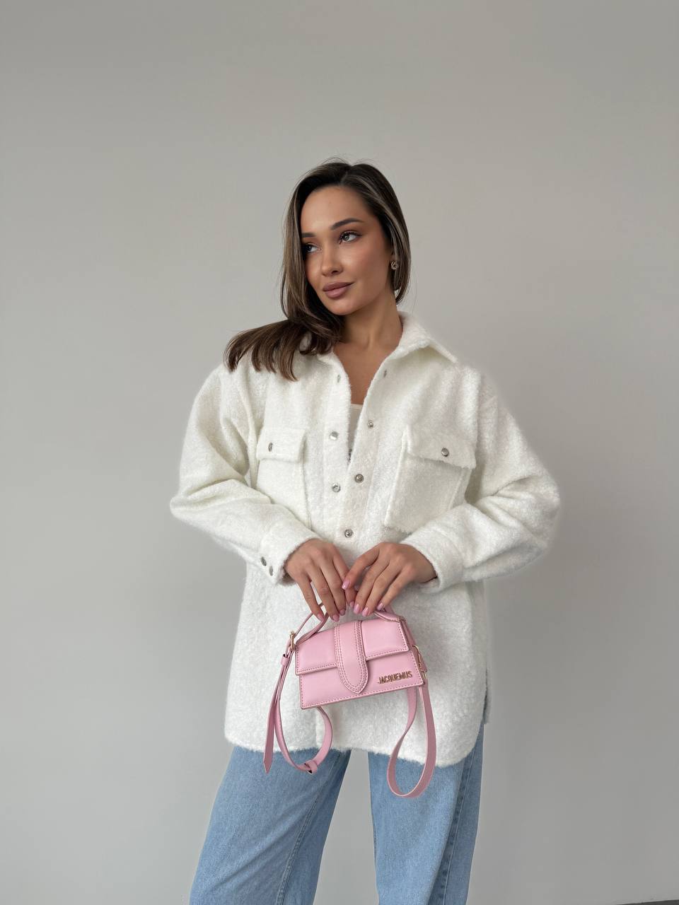 Textured Overshirt Jacket in White