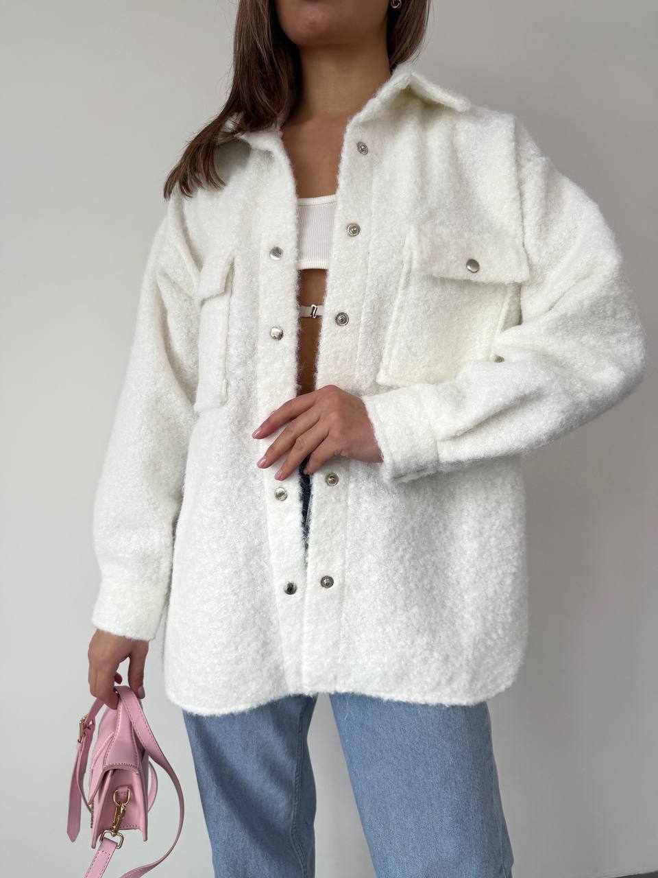 Textured Overshirt Jacket in White
