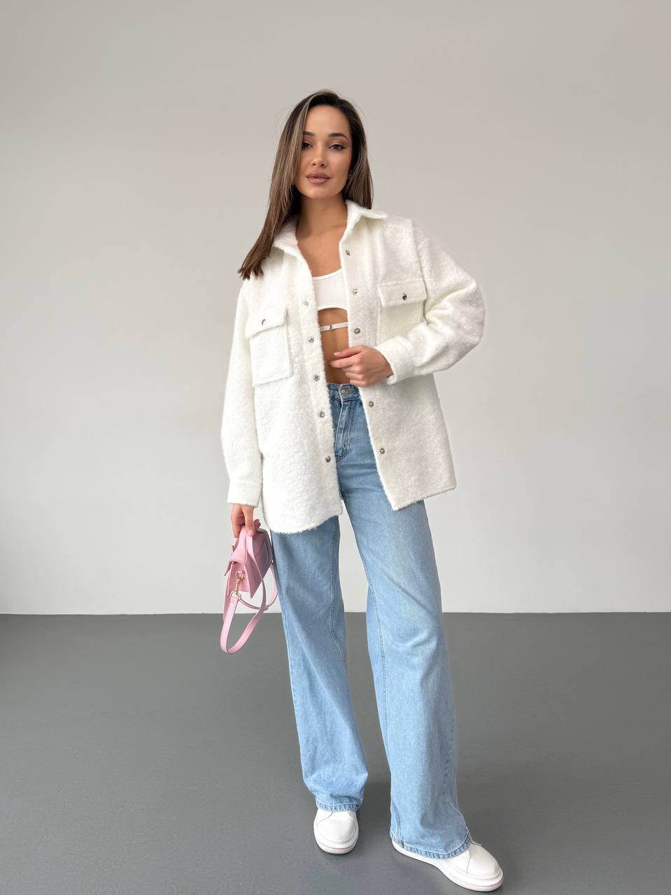 Textured Overshirt Jacket in White