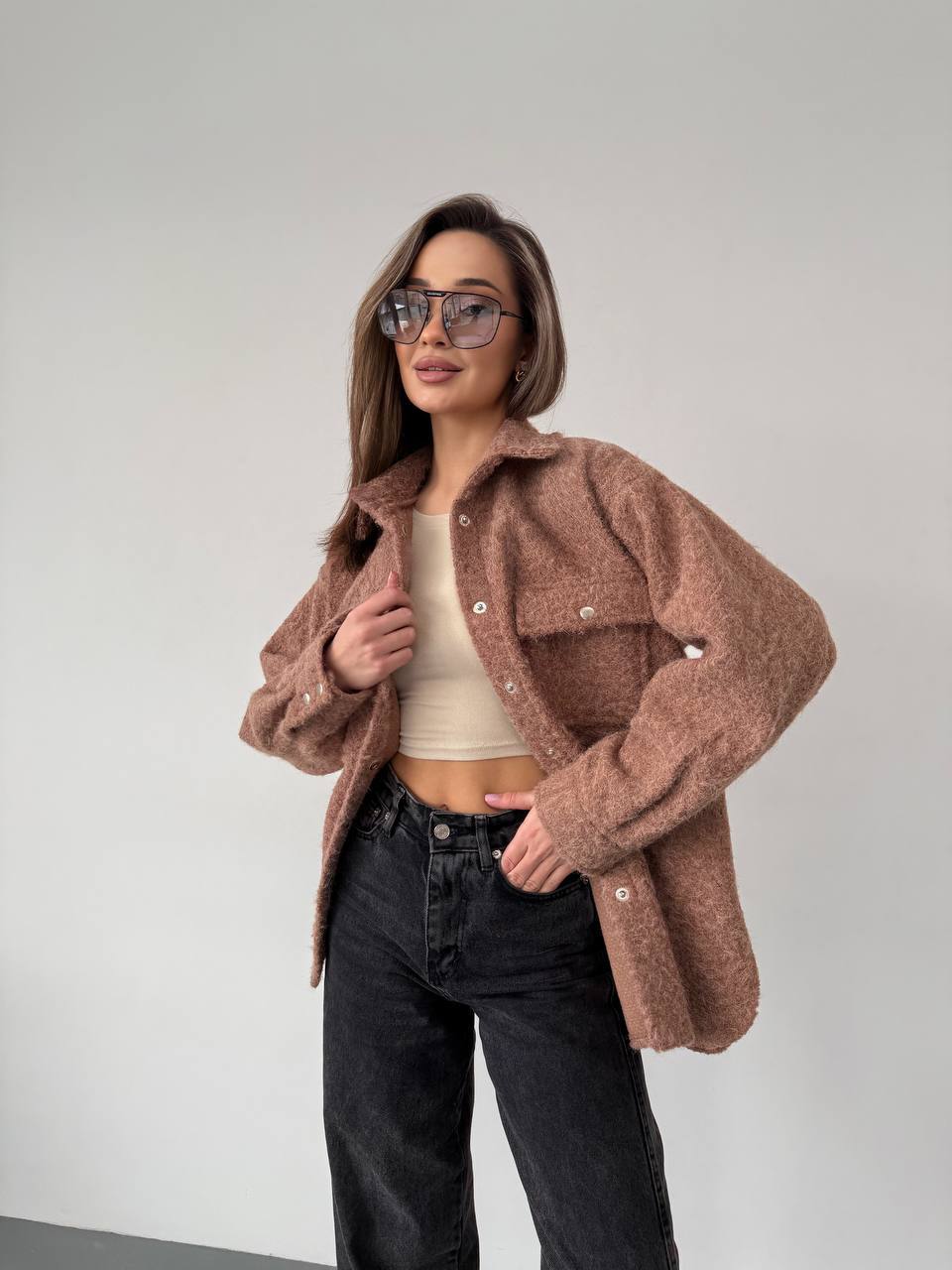 Textured Overshirt Jacket in Brown