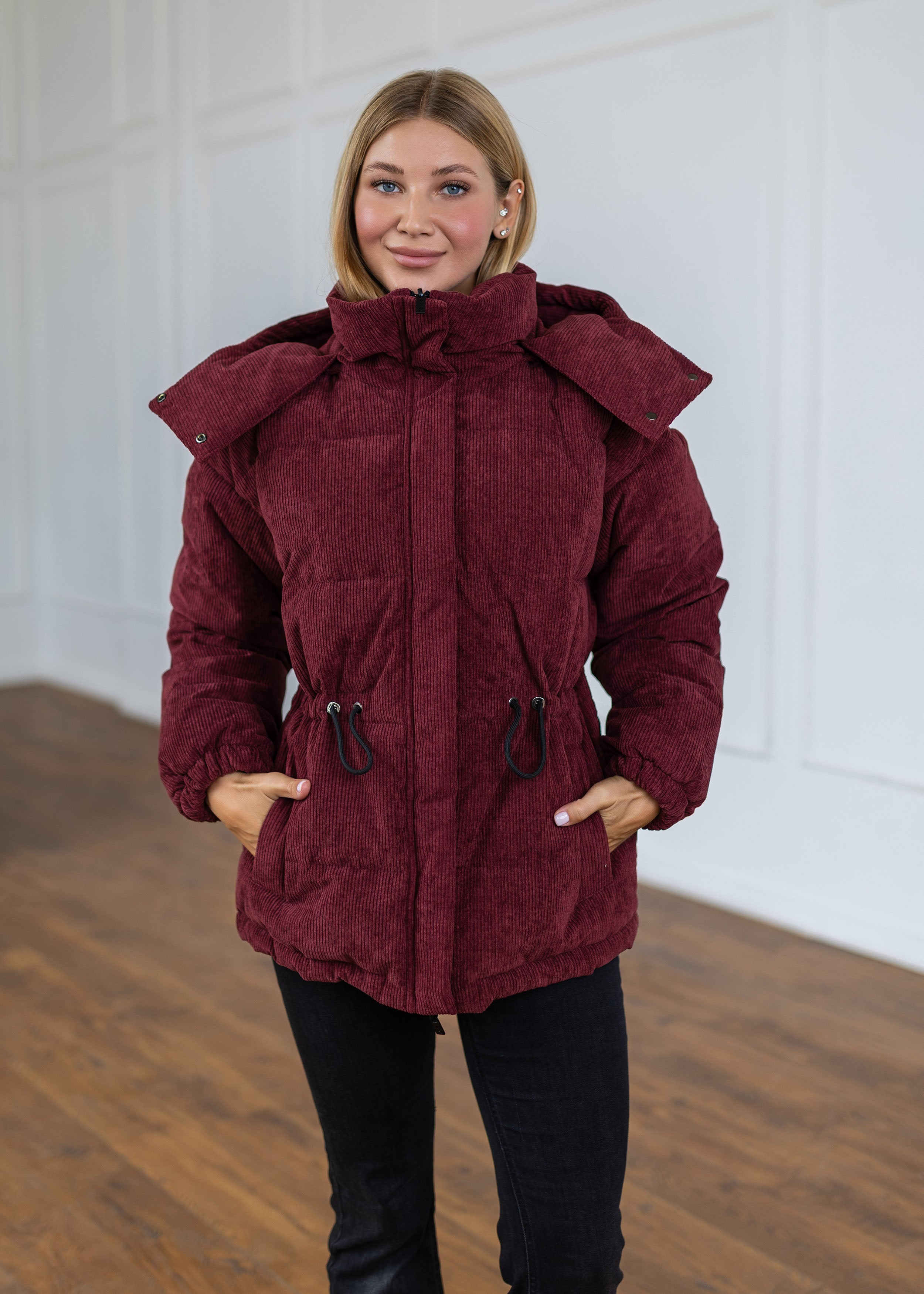 Stylish Down Jacket Removable hood Red