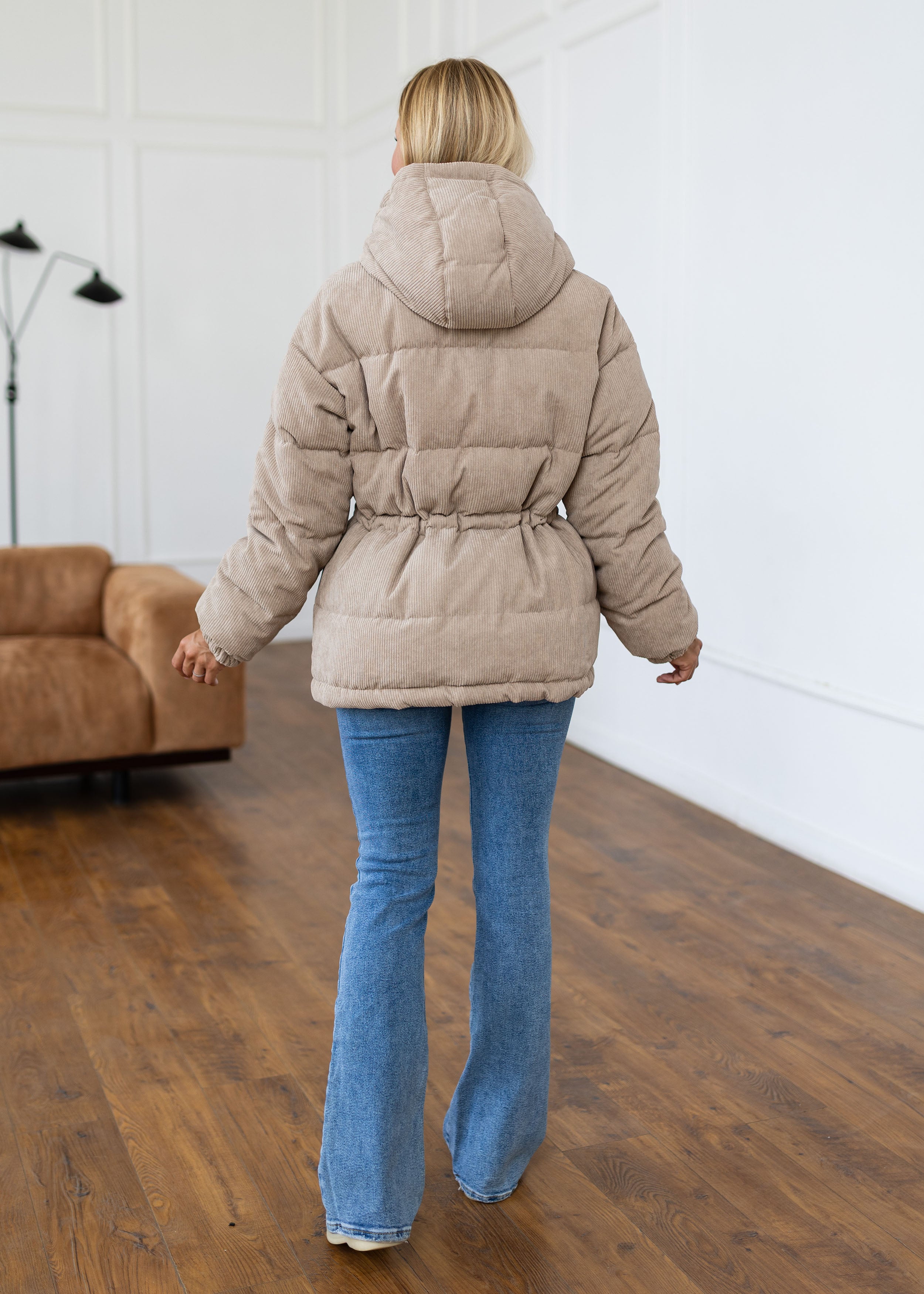 Stylish Down Jacket Removable hood Beige