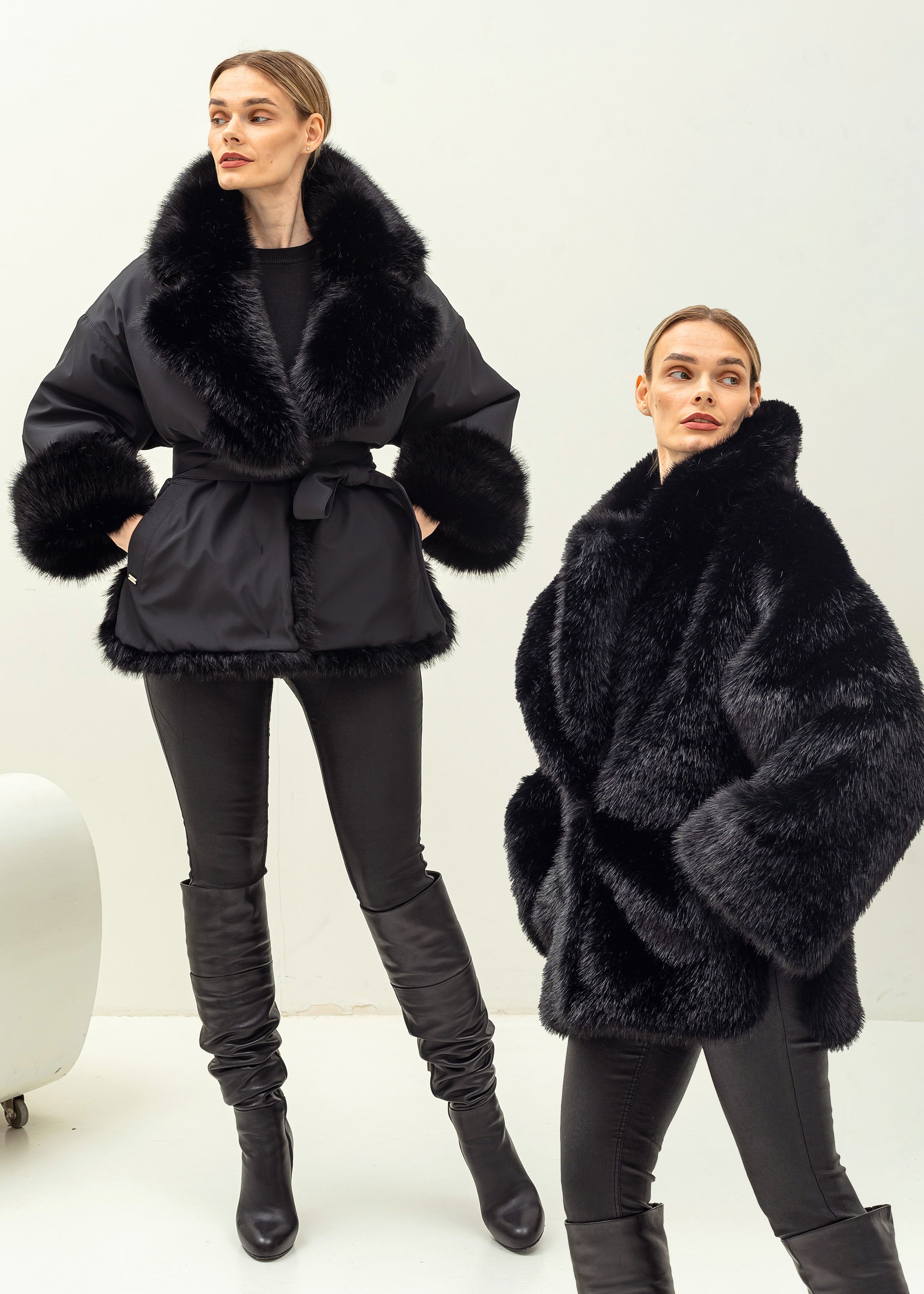 Dvipusis smėlio spalvos eko kailinis paltas – du įvaizdžiai viename