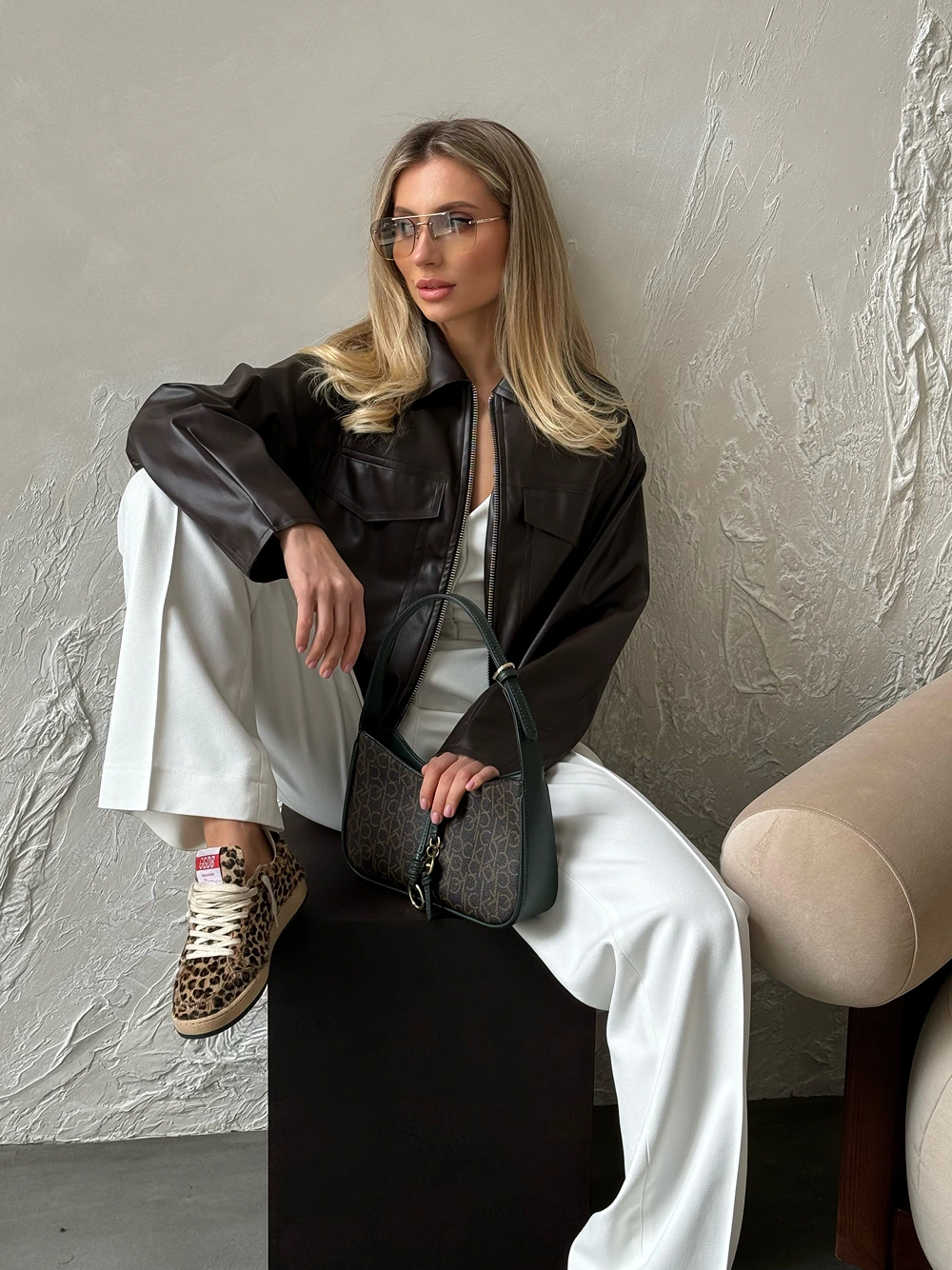 Black eco-leather bomber jacket Chocolate