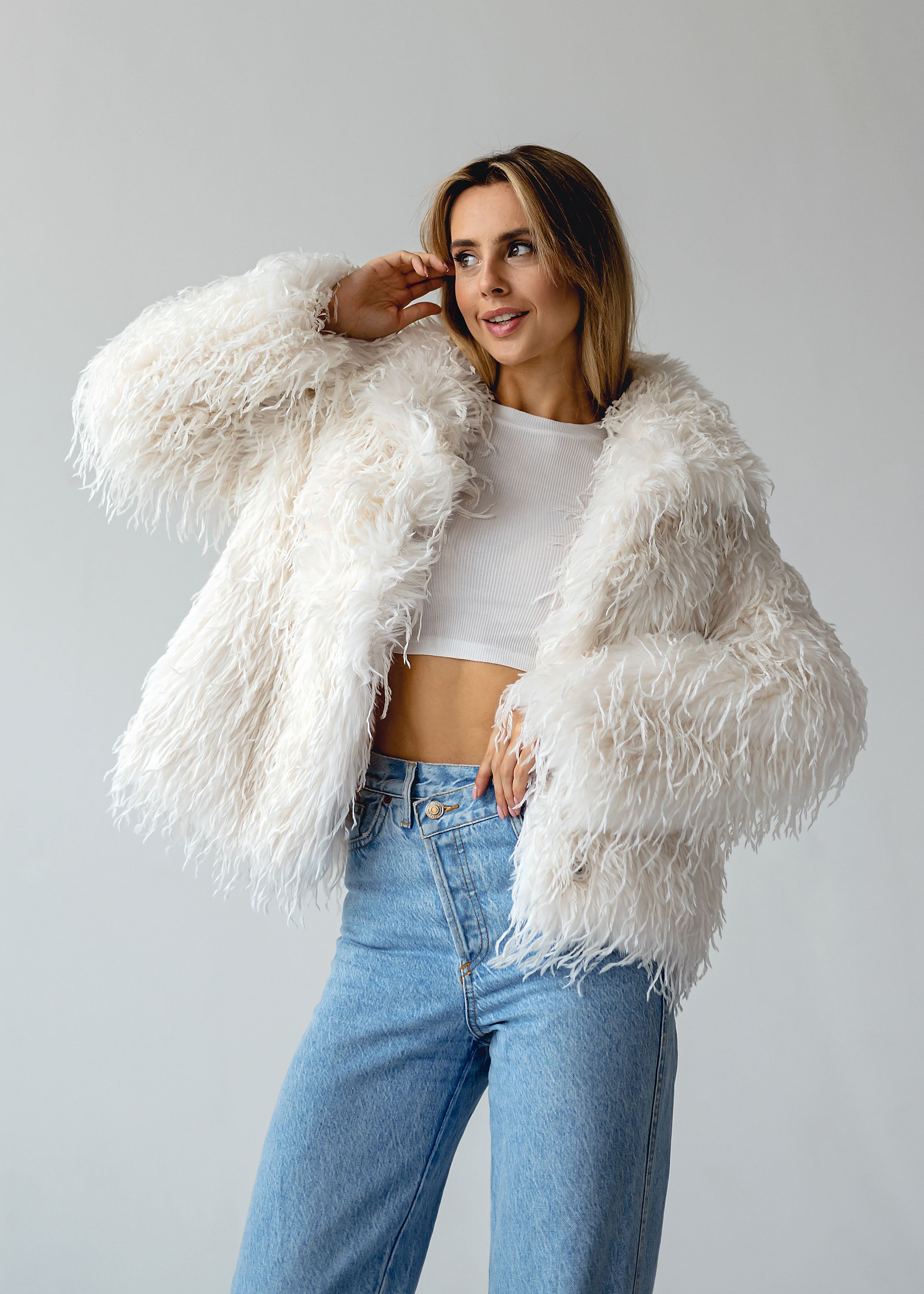 Prabangus eco-kailio paltas baltas