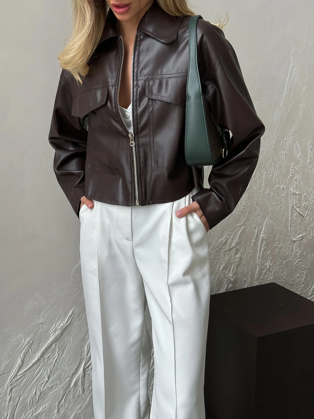 Black eco-leather bomber jacket Chocolate