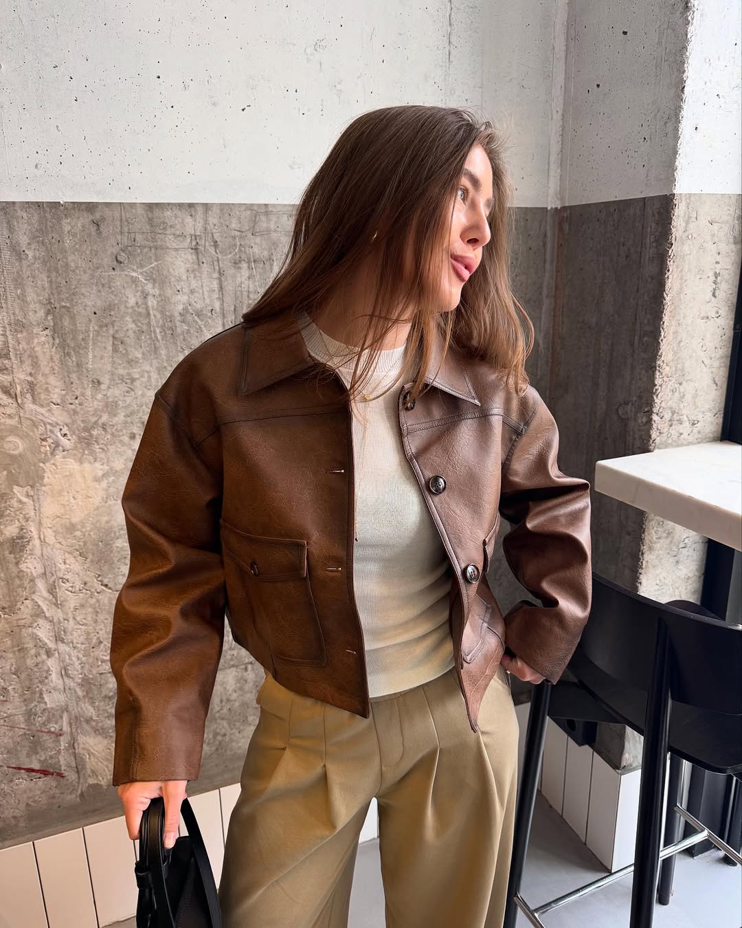 PREMIUM Eco-Leather Cropped Jacket