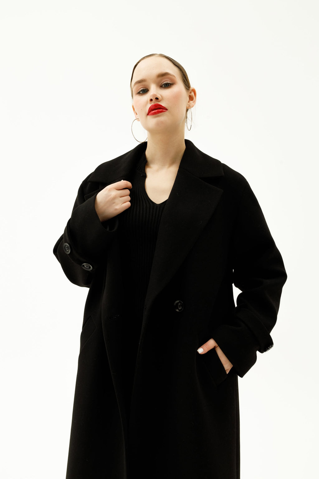 Long Cashmere Blend Coat with Belt Dark grey/black