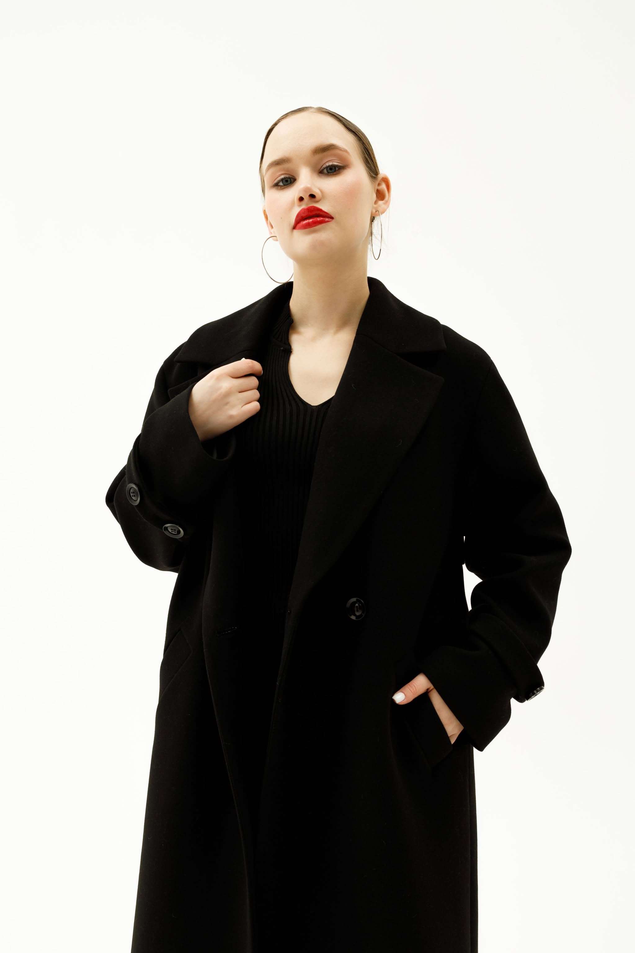 Long Cashmere Blend Coat with Belt Dark grey/black