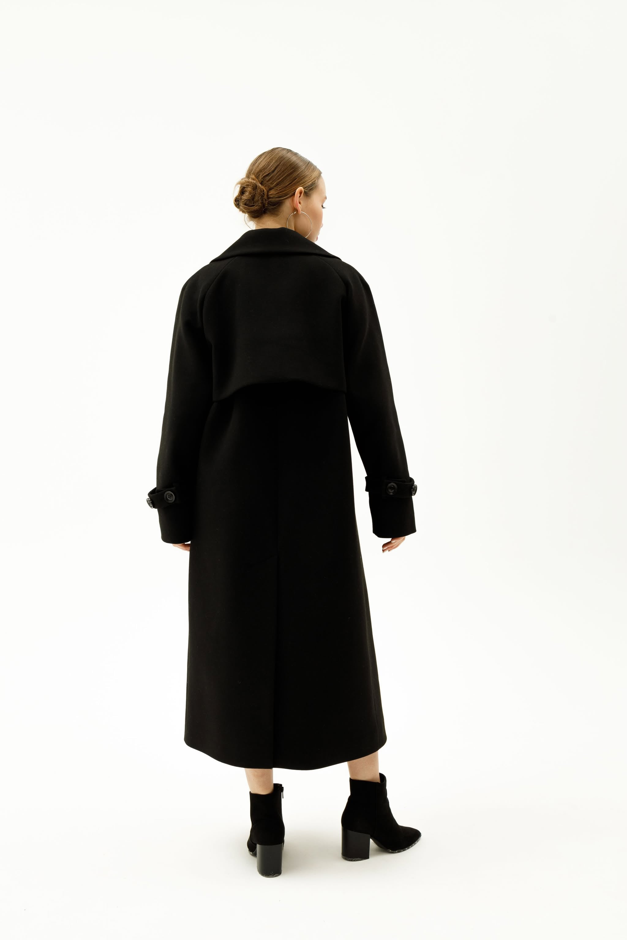 Long Cashmere Blend Coat with Belt Dark grey/black