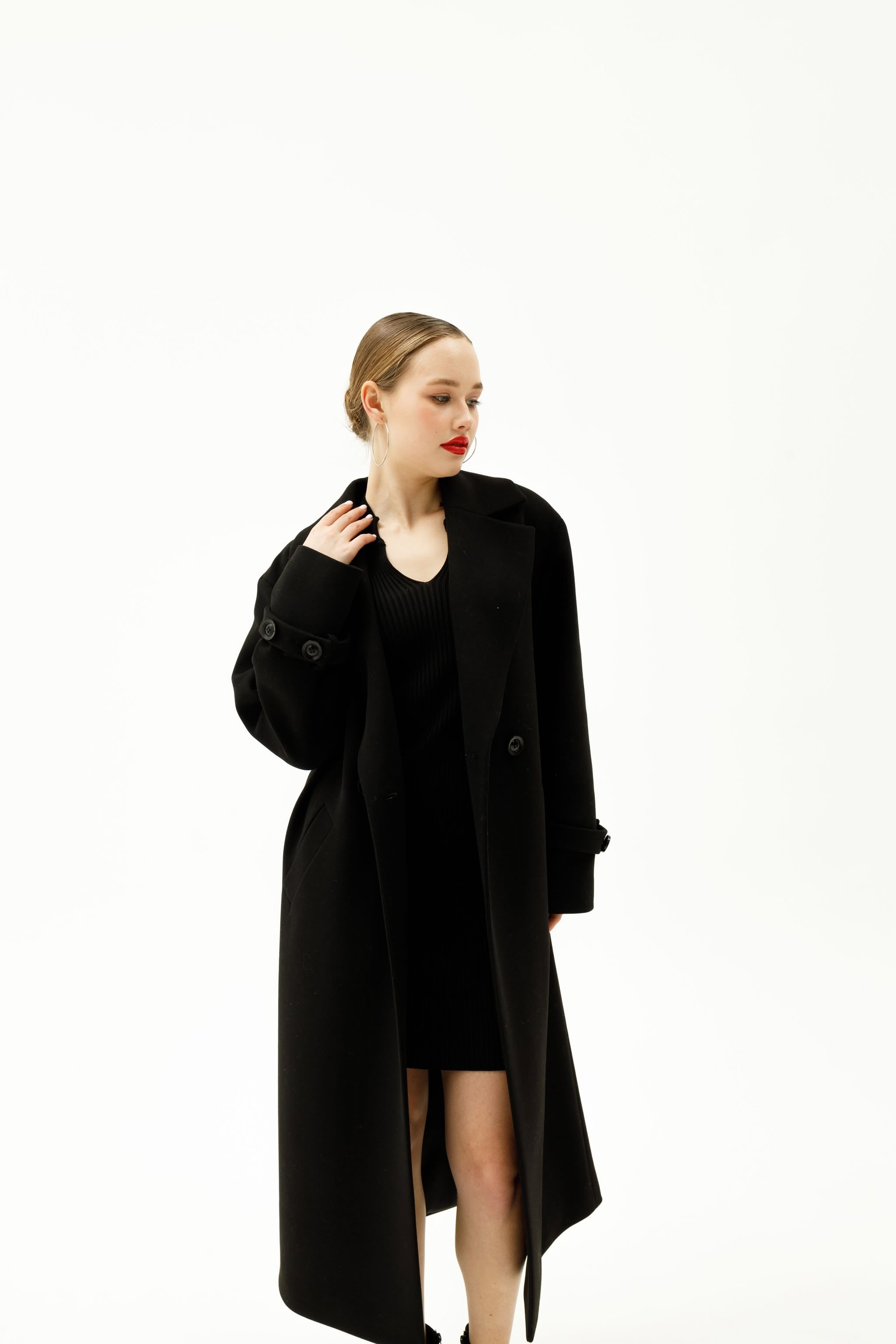 Long Cashmere Blend Coat with Belt Dark grey/black