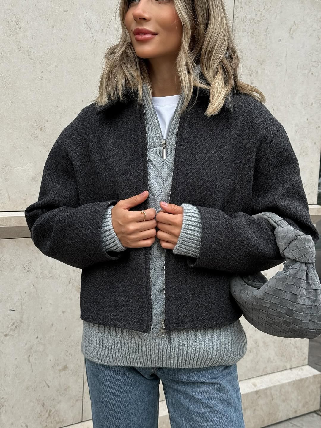 Cropped Cashmere-Blend Jacket Grey