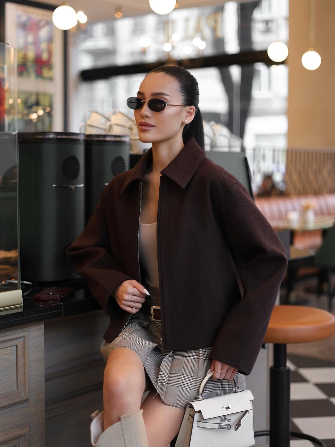 Cropped Cashmere-Blend Jacket Brown