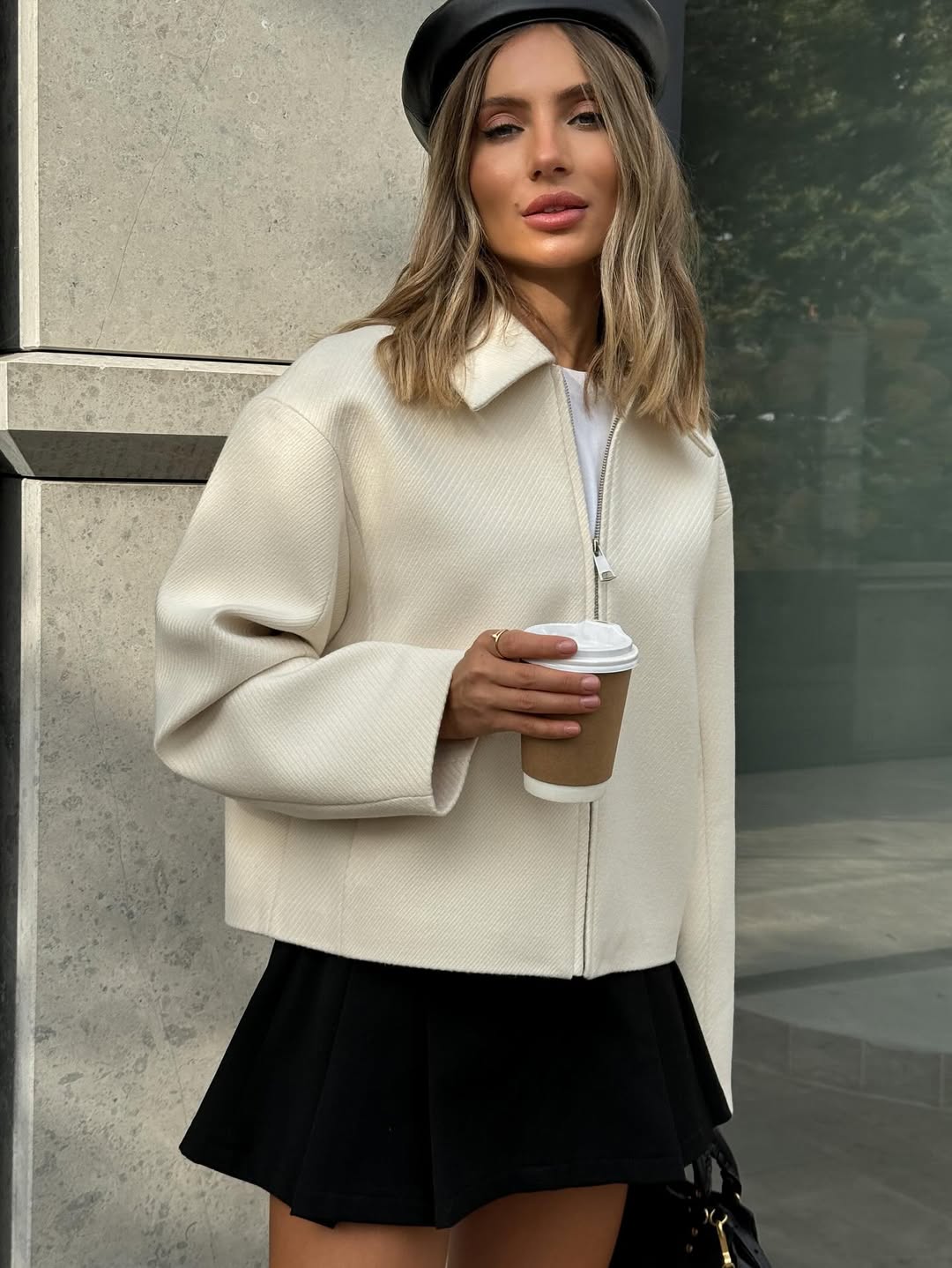 Cropped Cashmere-Blend Jacket Milky