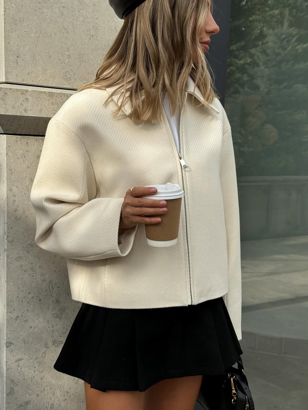 Cropped Cashmere-Blend Jacket Milky