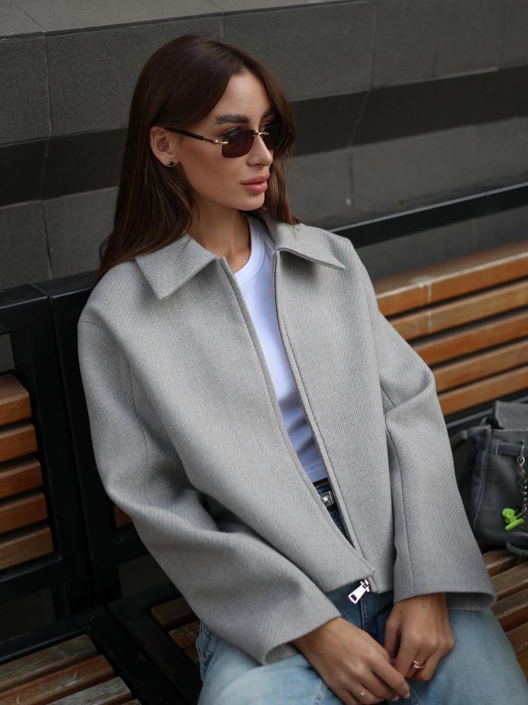 Cropped Cashmere-Blend Jacket Light Grey