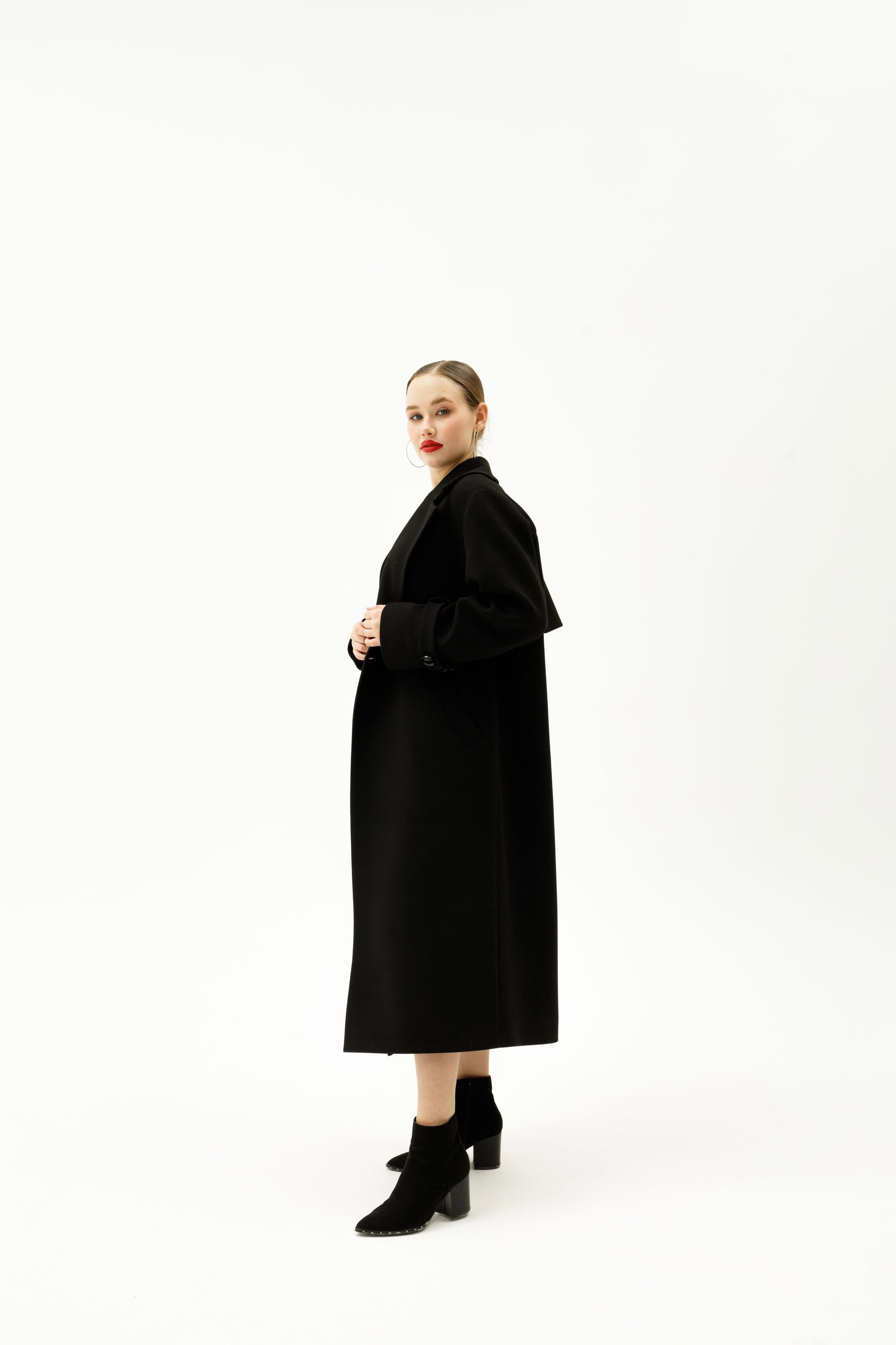 Long Cashmere Blend Coat with Belt Dark grey/black
