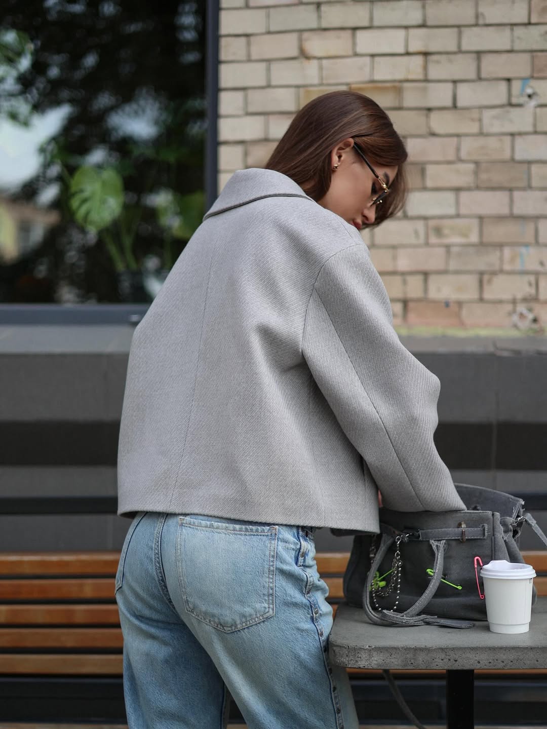 Cropped Cashmere-Blend Jacket Light Grey