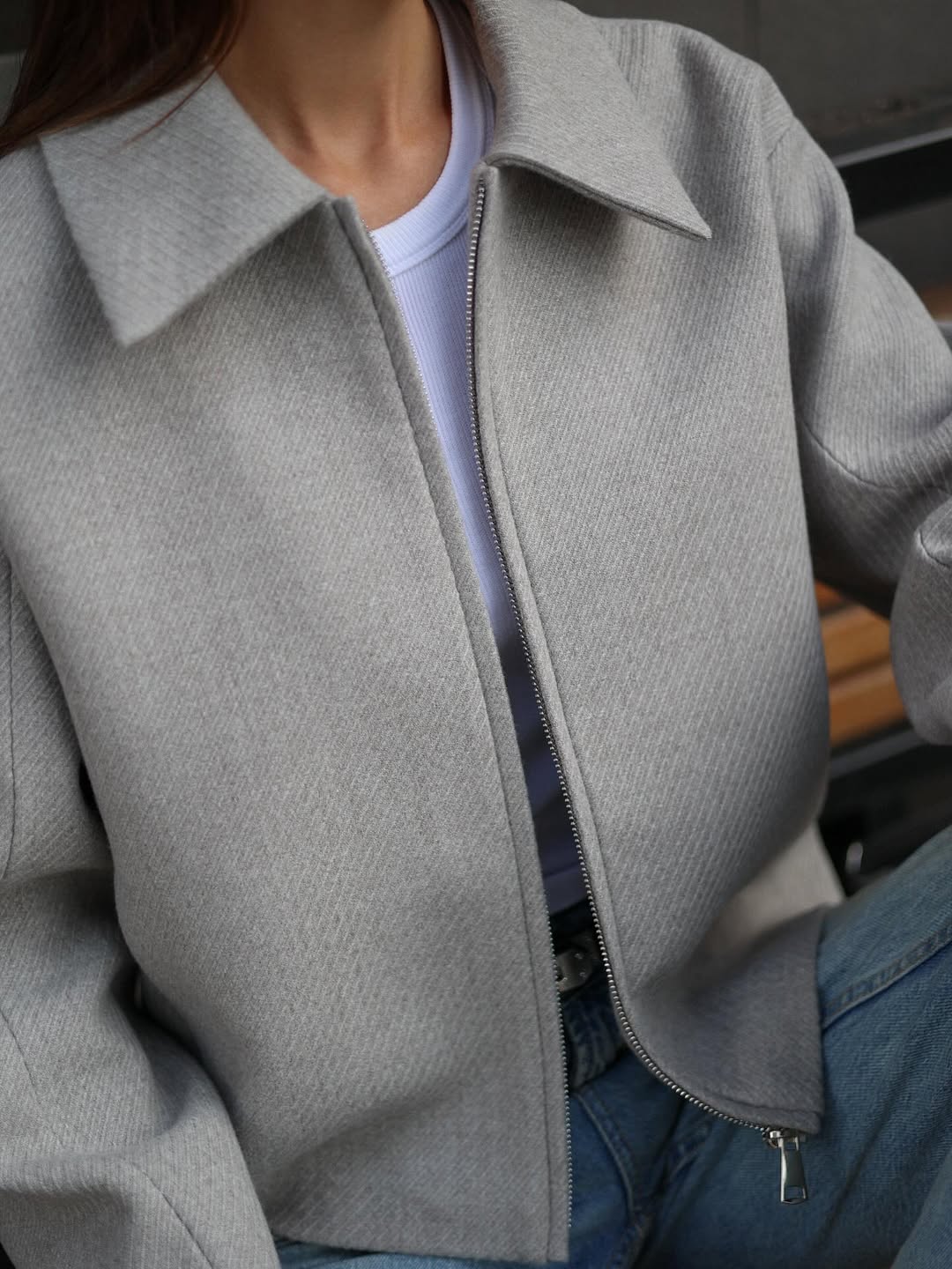 Cropped Cashmere-Blend Jacket Light Grey