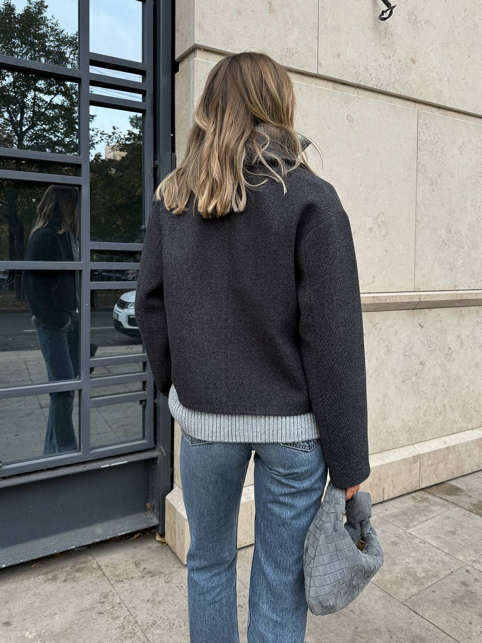 Cropped Cashmere-Blend Jacket Grey