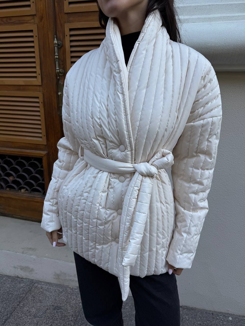 Quilted Belted Jacket with Eco-Down White