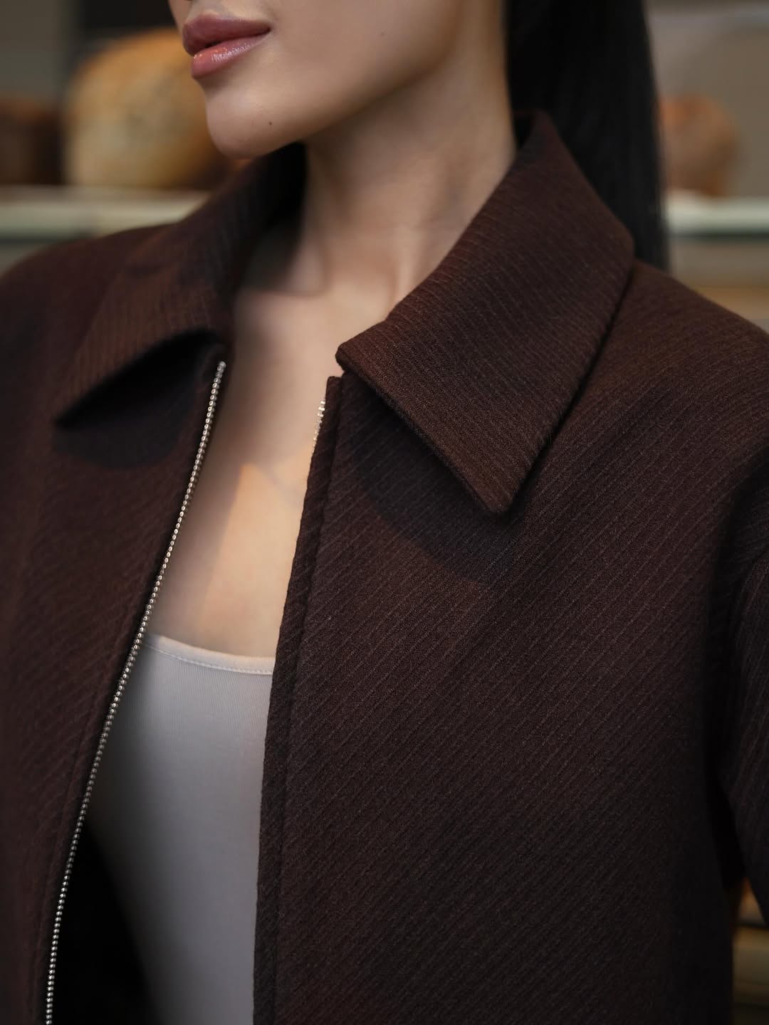 Cropped Cashmere-Blend Jacket Brown