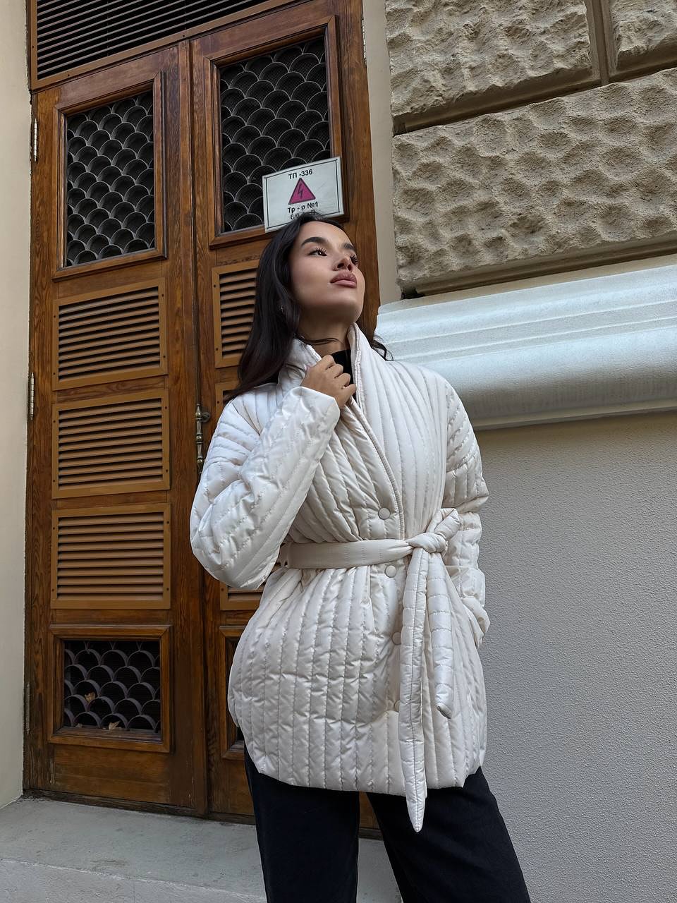 Quilted Belted Jacket with Eco-Down White