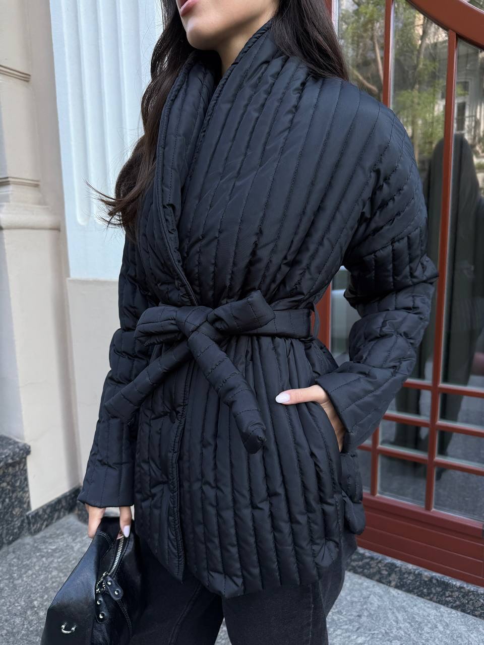 Quilted Belted Jacket with Eco-Down Black
