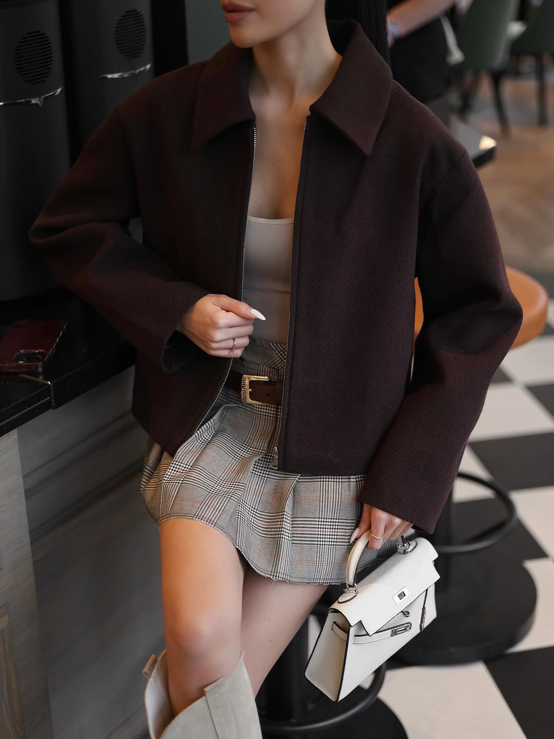 Cropped Cashmere-Blend Jacket Brown