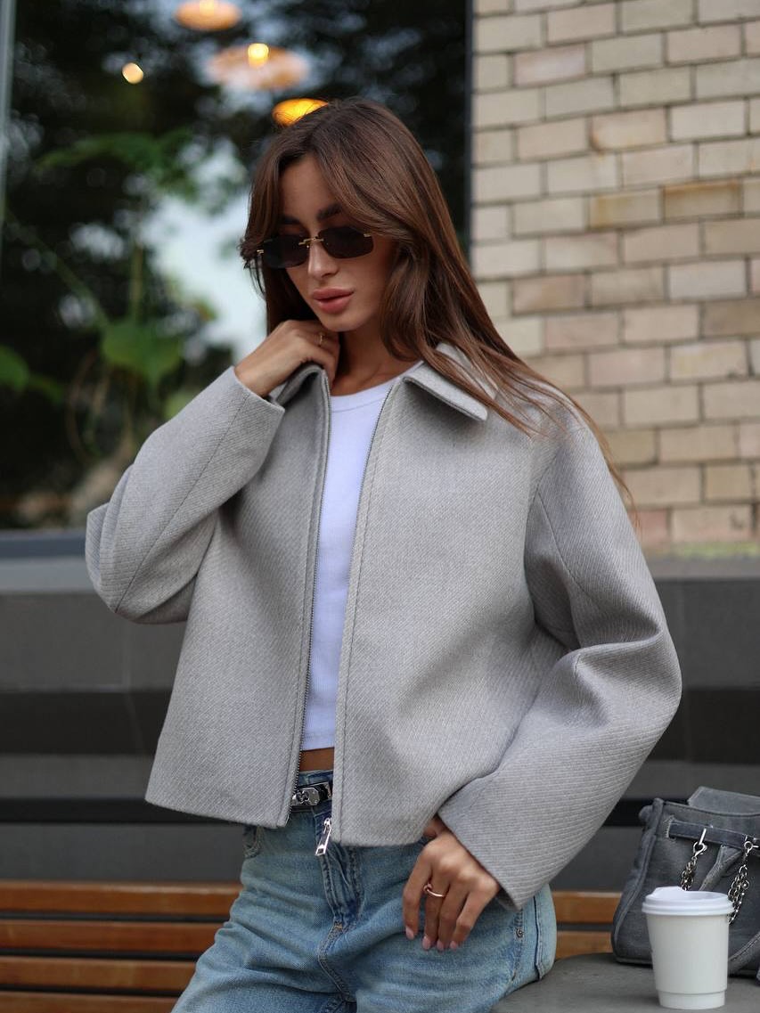 Cropped Cashmere-Blend Jacket Light Grey