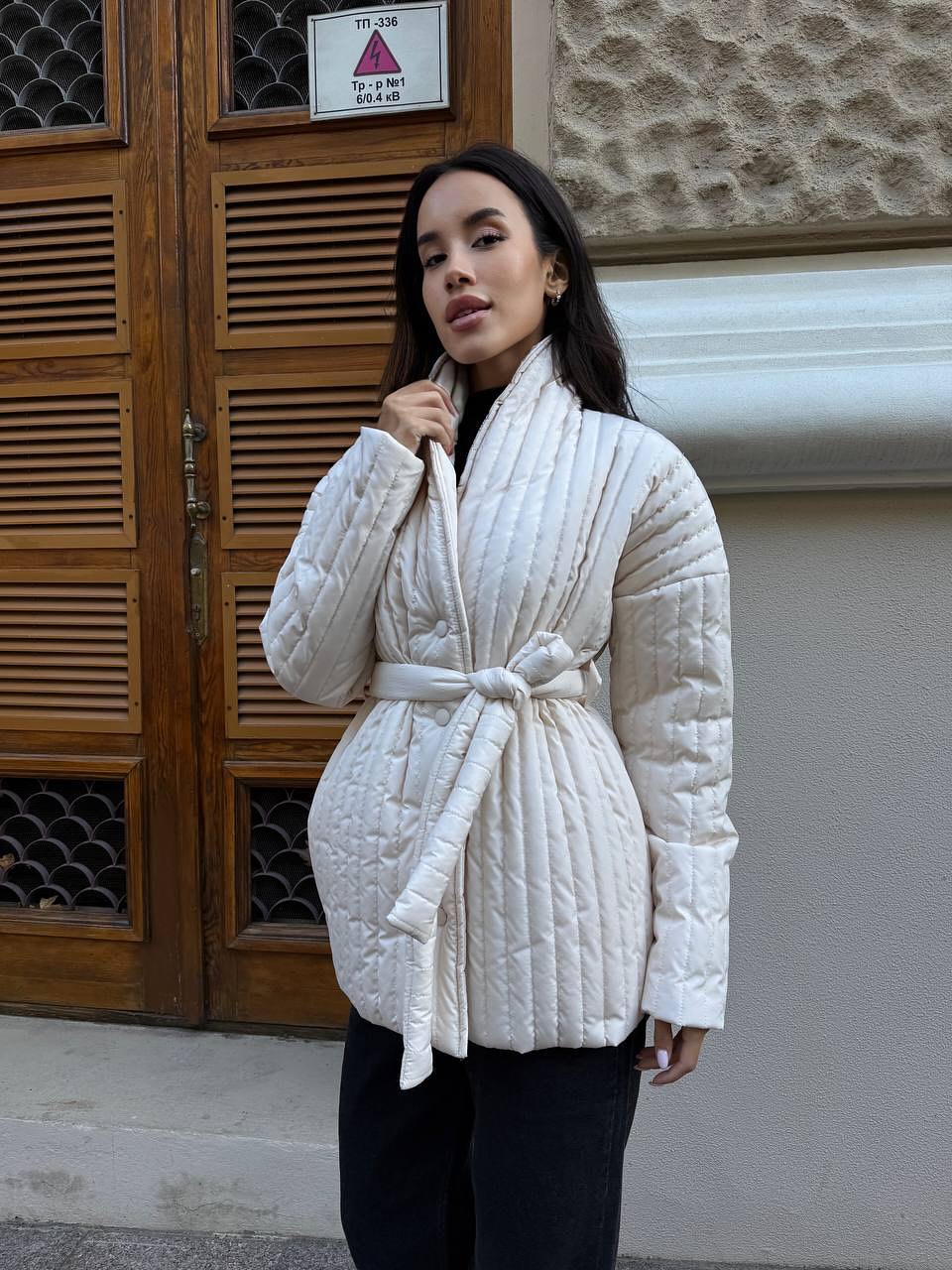 Quilted Belted Jacket with Eco-Down White