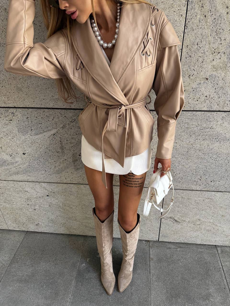 Lux eco-leather jacket beige