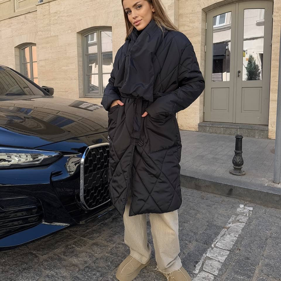 Oversized Quilted Coat with Belt