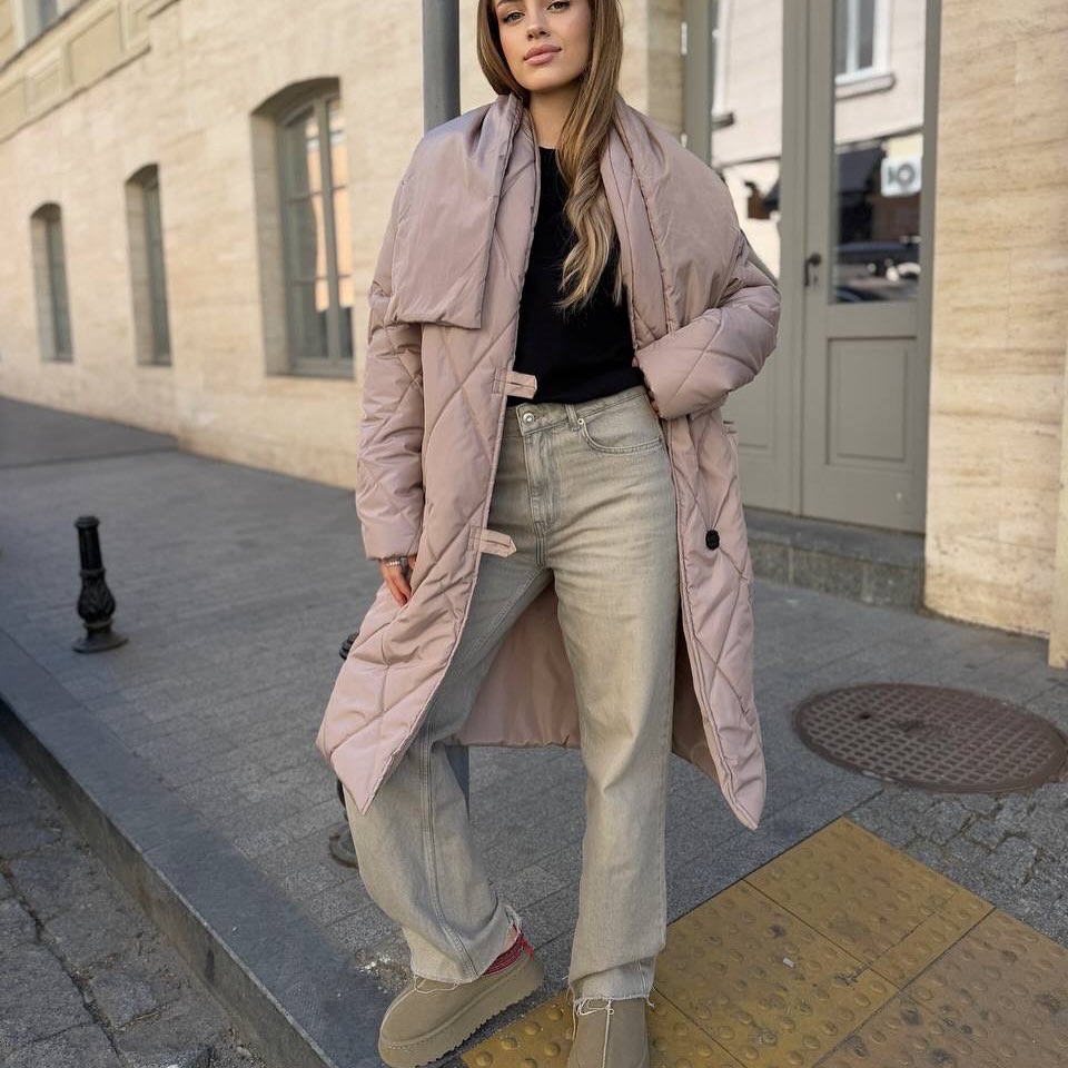Oversized Quilted Coat with Belt