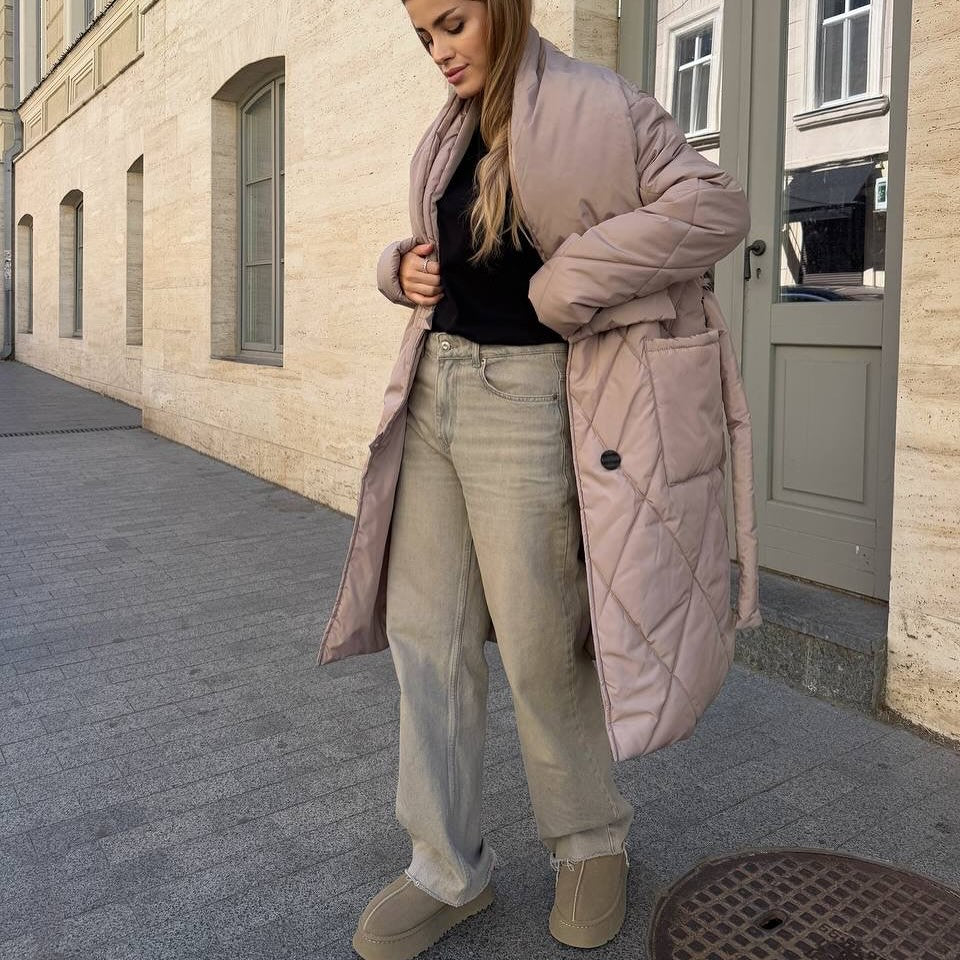 Oversized Quilted Coat with Belt
